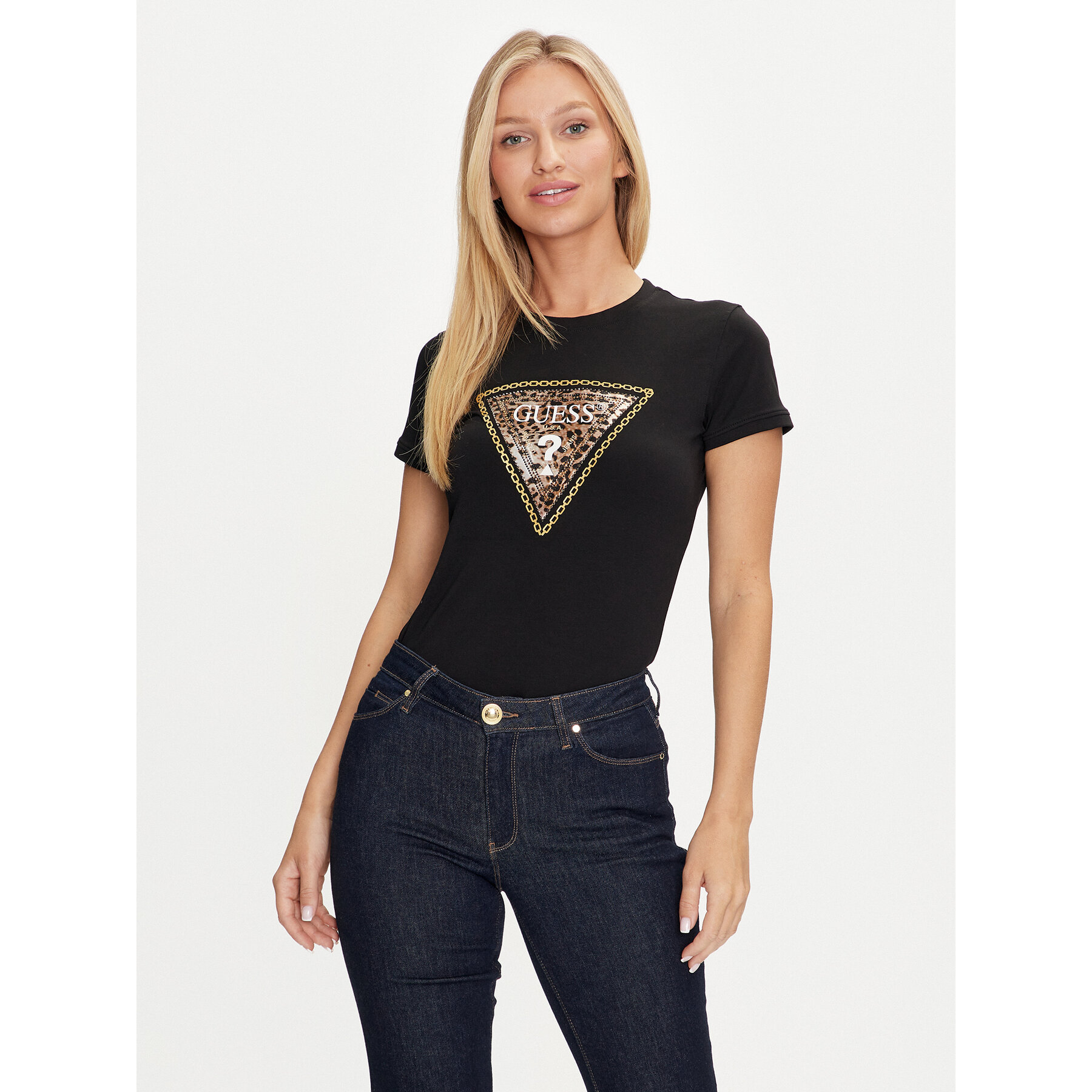 Guess T-Shirt Triangle Leo W4YI40 J1314 Μαύρο Slim Fit