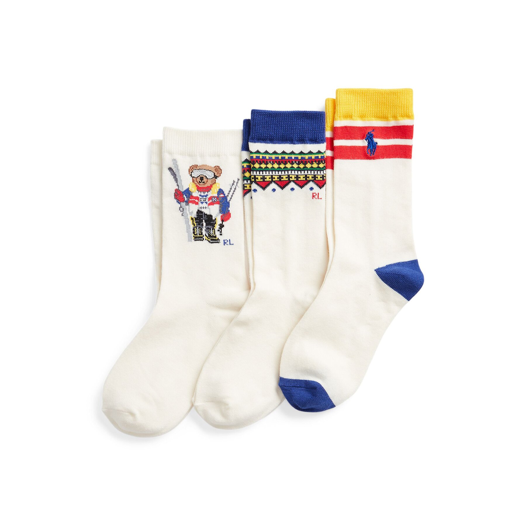 

Набір 3 пар високих дитячих шкарпеток Polo Ralph Lauren 444896751001 Cream Multi, Бежевий
