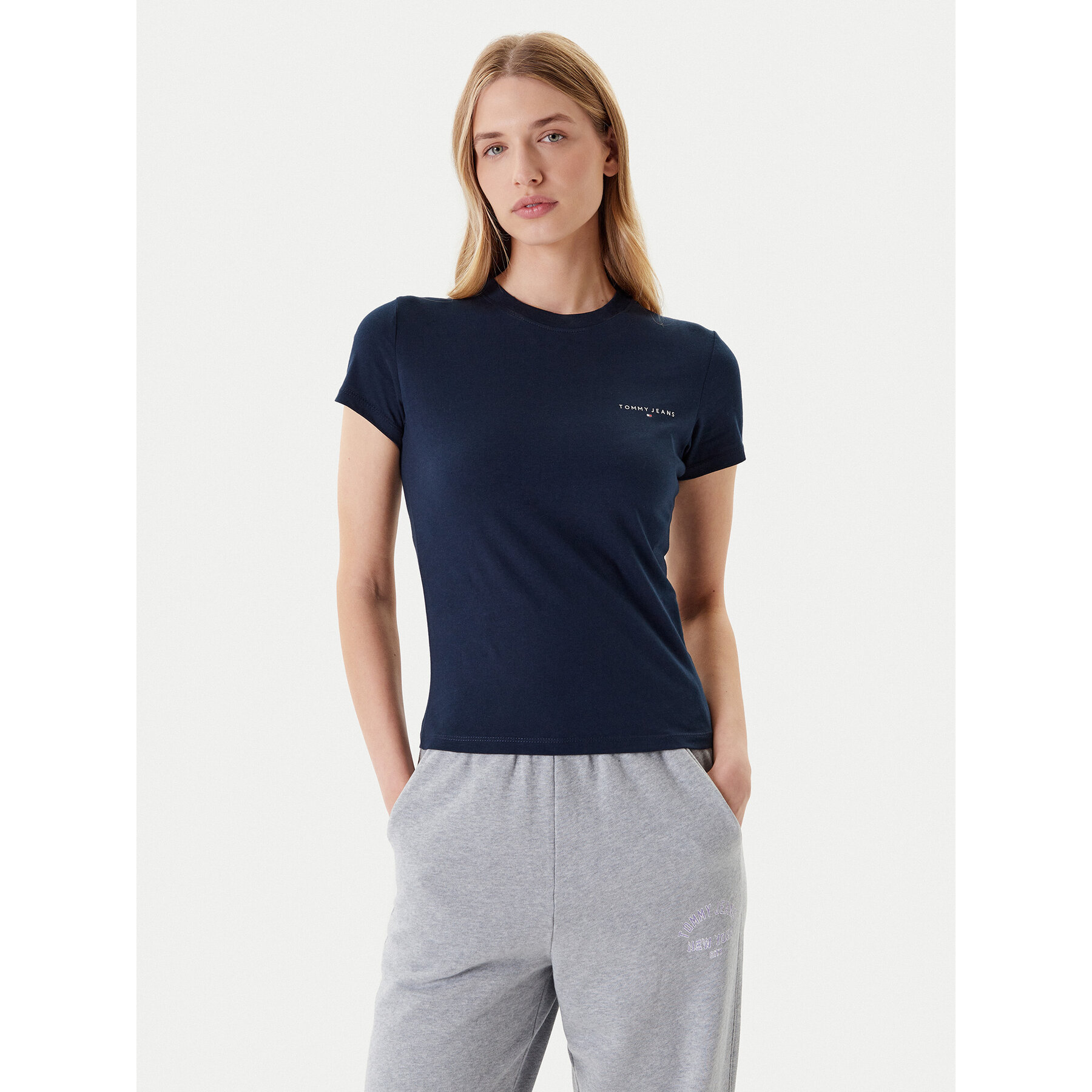 Tommy Jeans T-Shirt Linear DW0DW21164 Blu Scuro Slim Fit