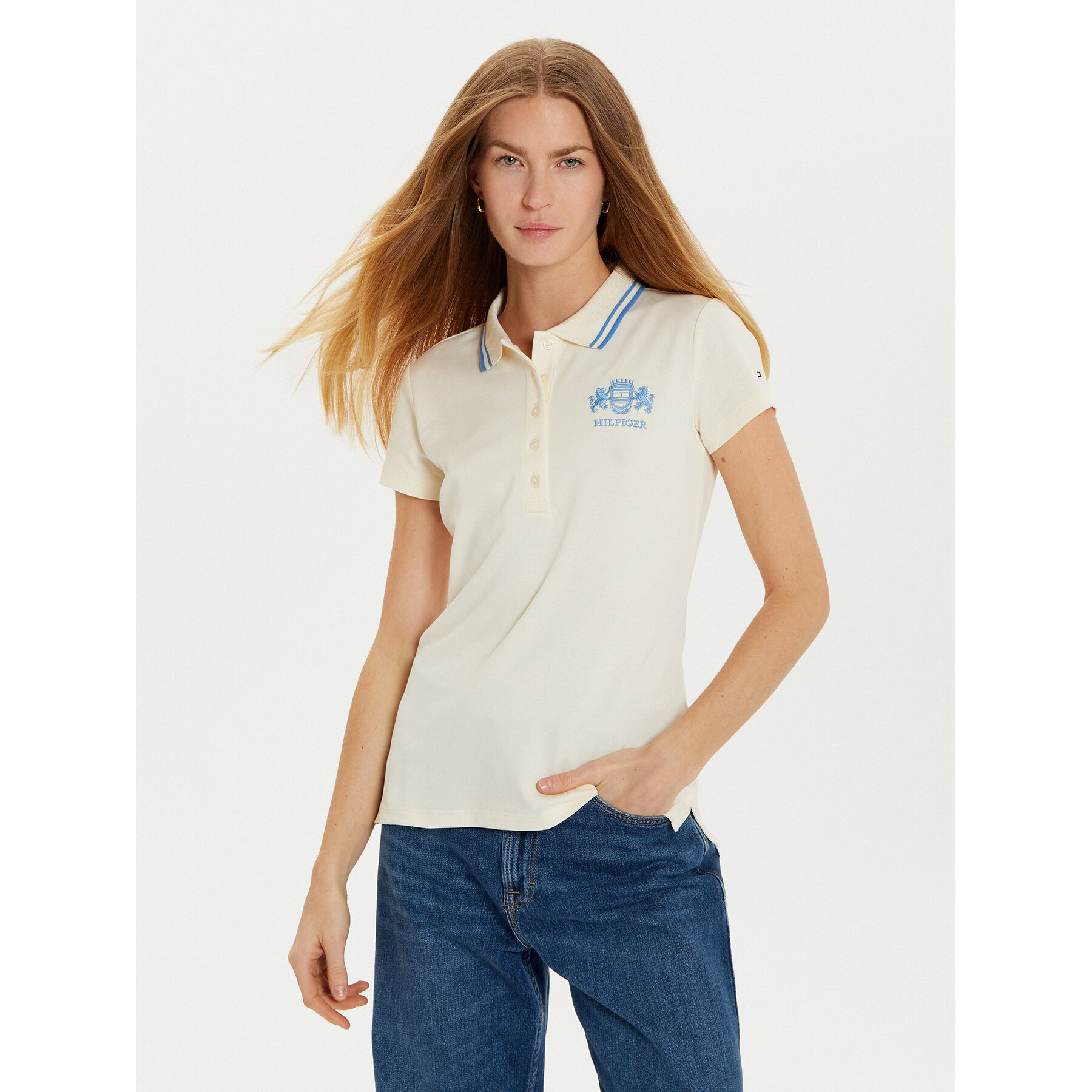 Tommy Hilfiger Pólóing Varsity WW0WW43931 Bézs Slim Fit