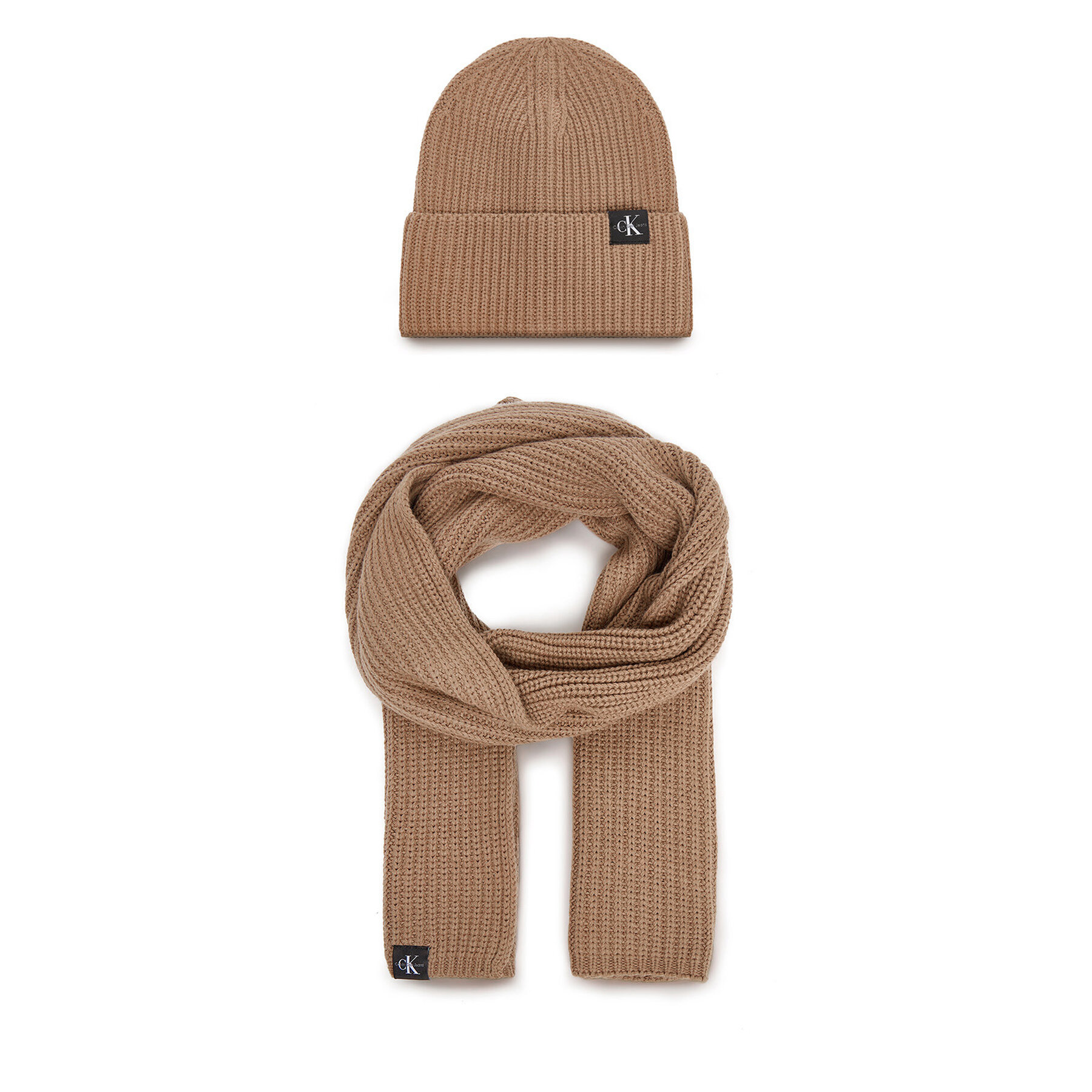 Sál és sapka szett Calvin Klein Jeans Monogram Rib Scarf Beanie Set IU0IU00638 Barna