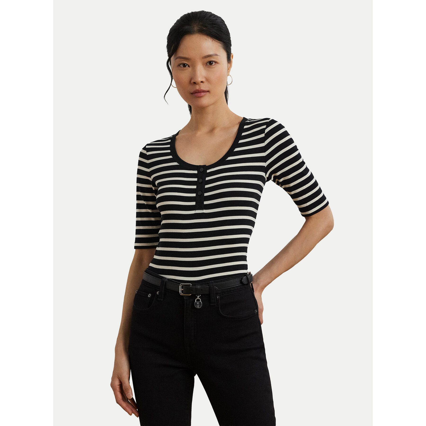 LAUREN RALPH LAUREN Bluse 200971086002 Schwarz Slim Fit