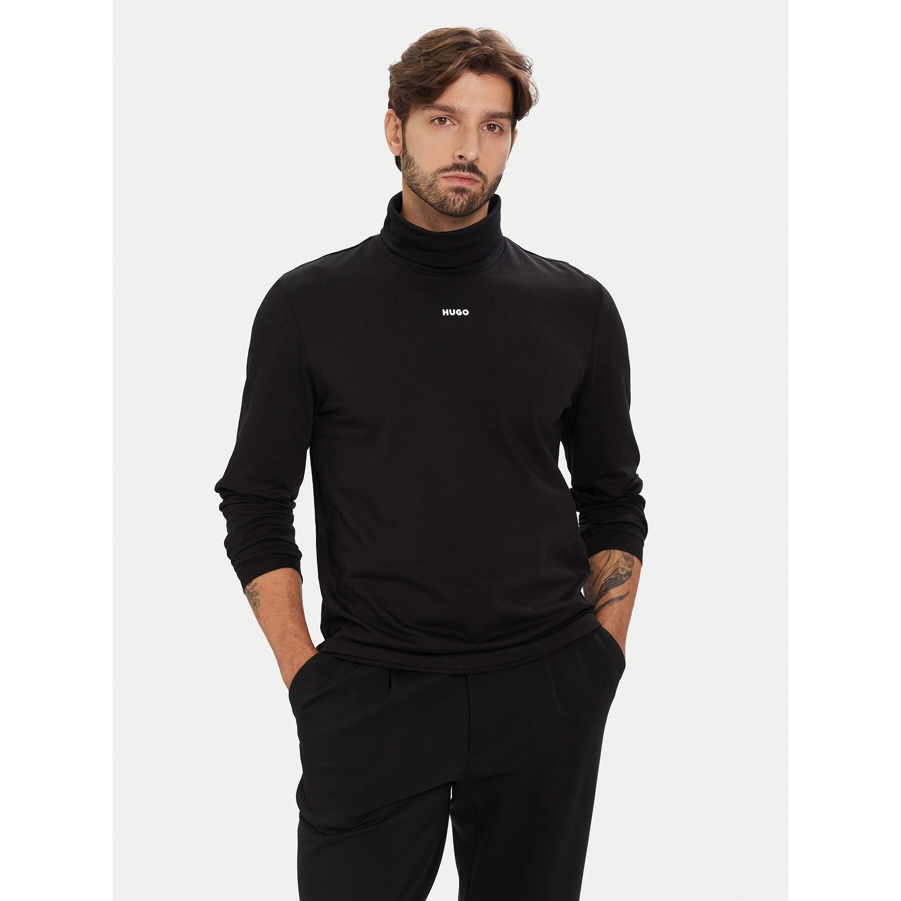 HUGO Rollkragenpullover Daporollo 50547372 Schwarz Regular Fit