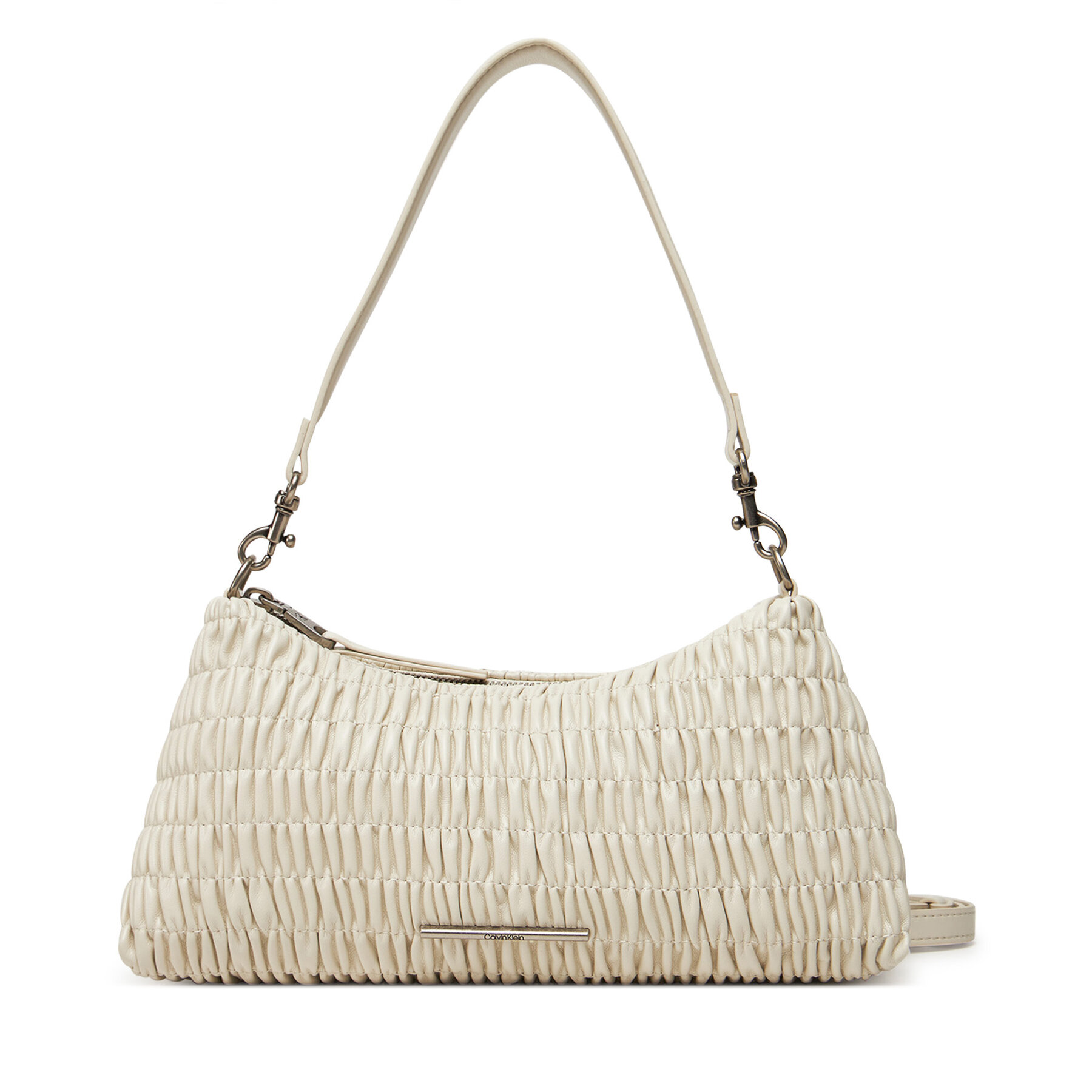 Geantă Calvin Klein Jeans Rouched Shoulder Bag LV04K3088G Écru