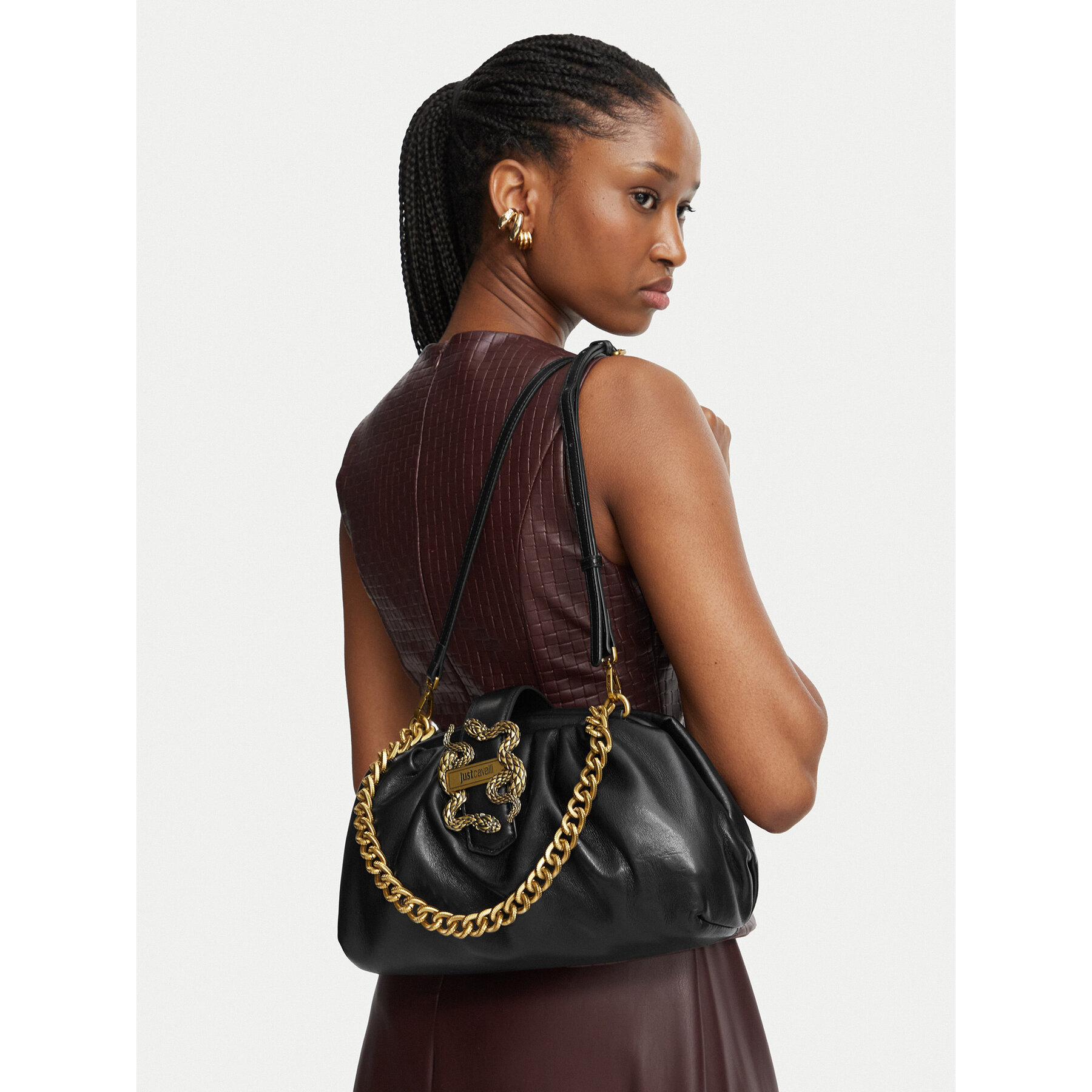 Τσάντα Just Cavalli Iconic Snakes 81RA4BD1 ZS748 Μαύρο