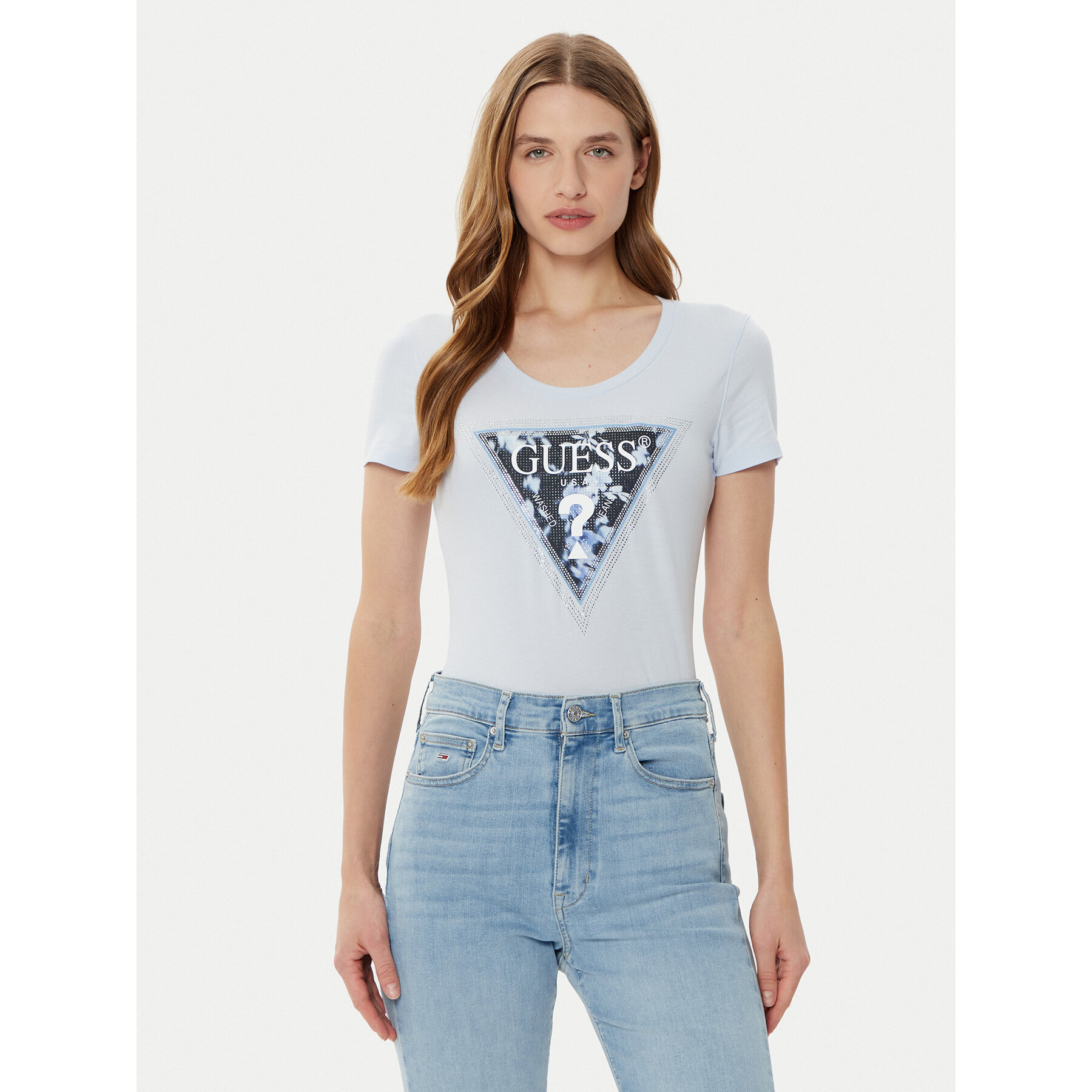 Guess Marškinėliai W5RI00 J1314 Mėlyna Regular Fit