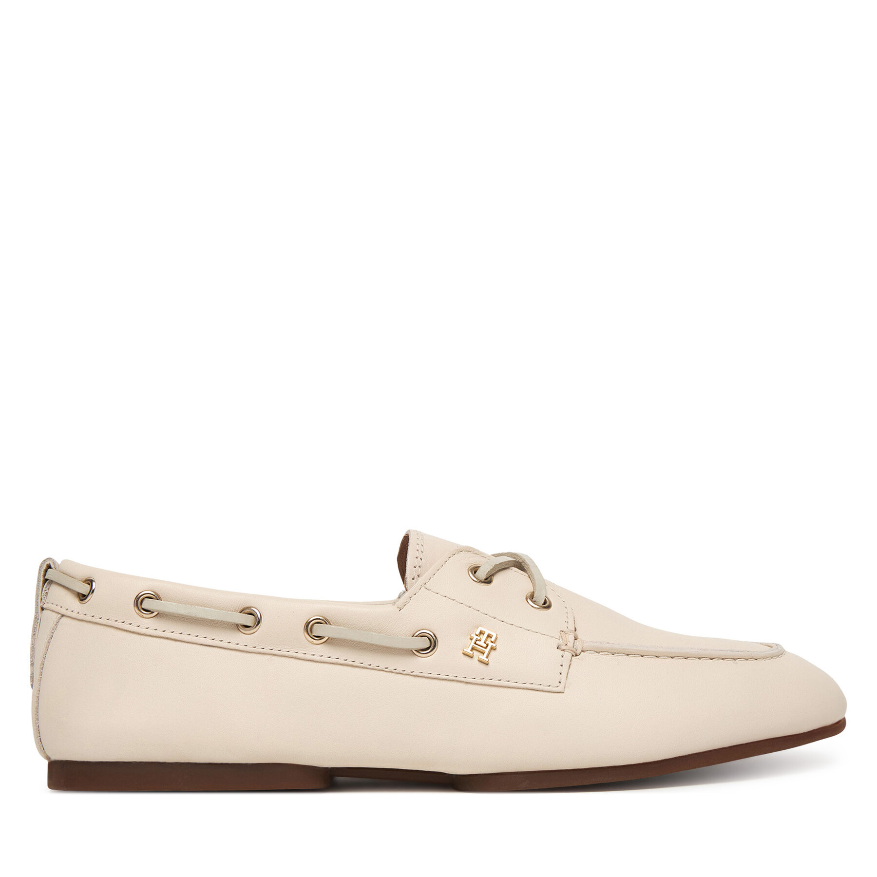 Pantofi Tommy Hilfiger Th Sleek Leather Boat Shoe FW0FW09148 Écru