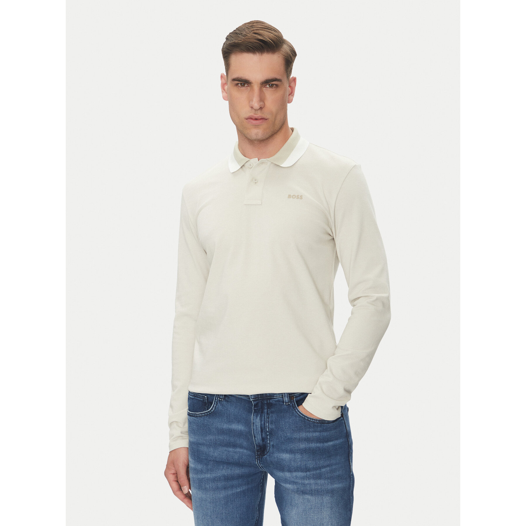 BOSS Polo Peoxfordlong_1 50544845 Beige Regular Fit