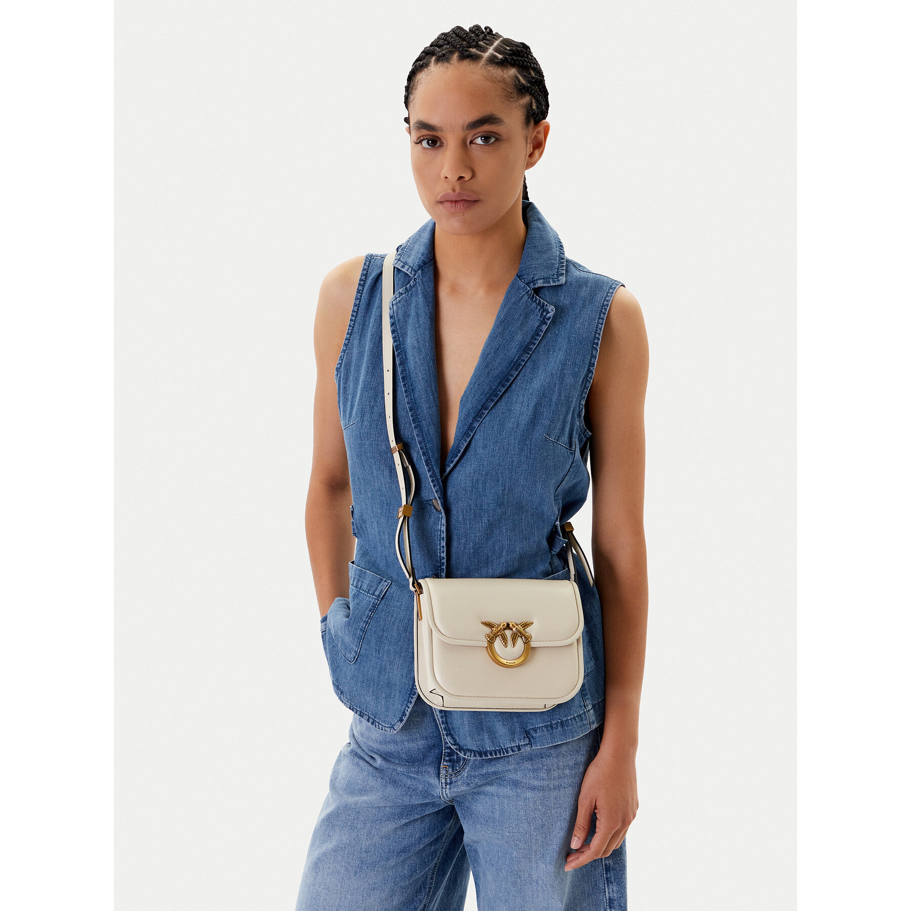 Дамска чанта PINKO Love Box Bag Fl Mini 104297 A26L Екрю