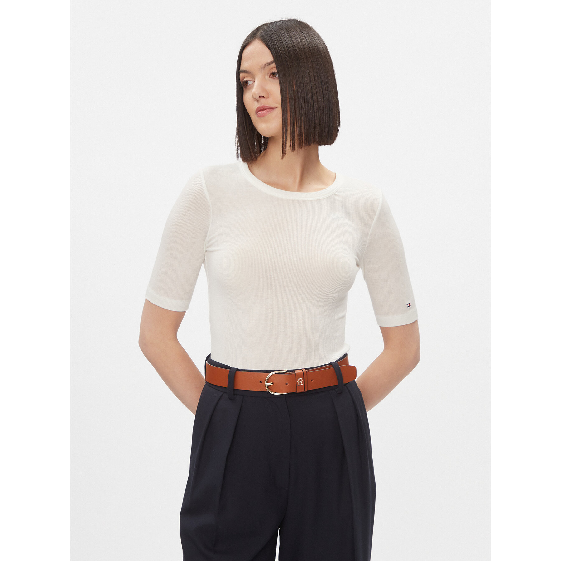 Tommy Hilfiger T-Shirt Slim Soft Tencel C-Nk 1/2Slv WW0WW39789 Εκρού Slim Fit