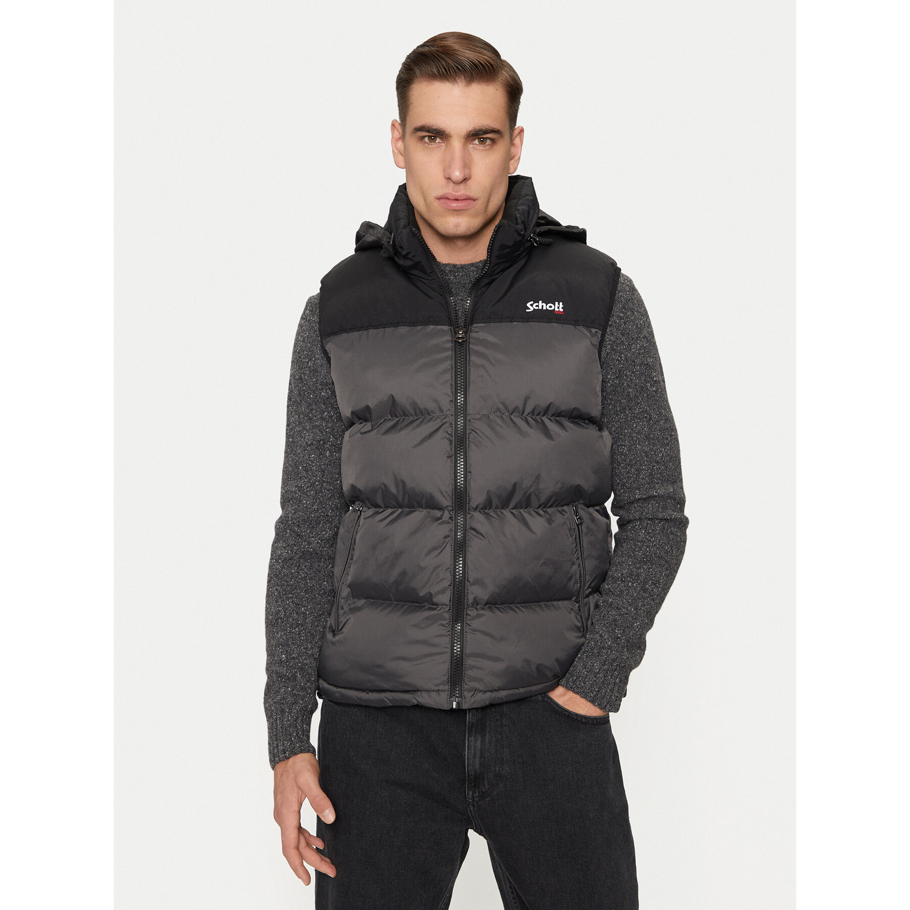 Schott NYC Weste UTAHV Grau Regular Fit