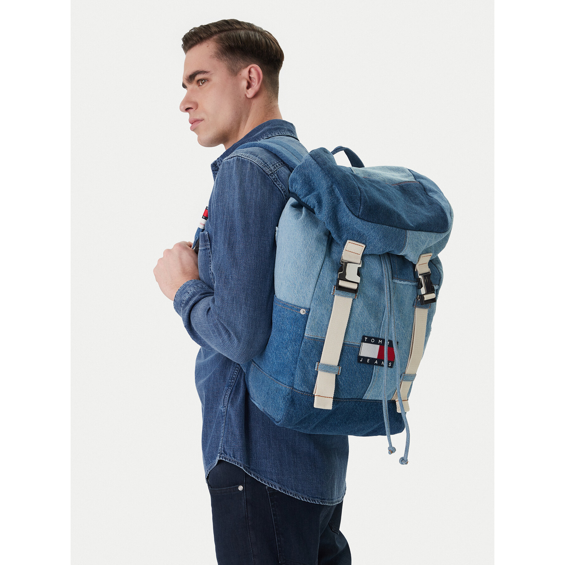 Rucsac Tommy Jeans Tjm Denim Patchwork Backpack AM0AM14268 Albastru