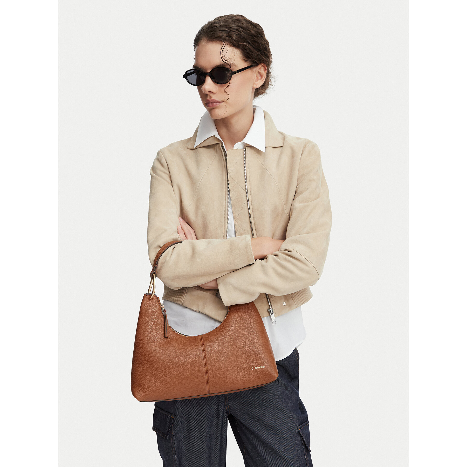 Torbica Calvin Klein Slouchy Leather Shoulder Bag LV04F3657G Svijetlo smeđa
