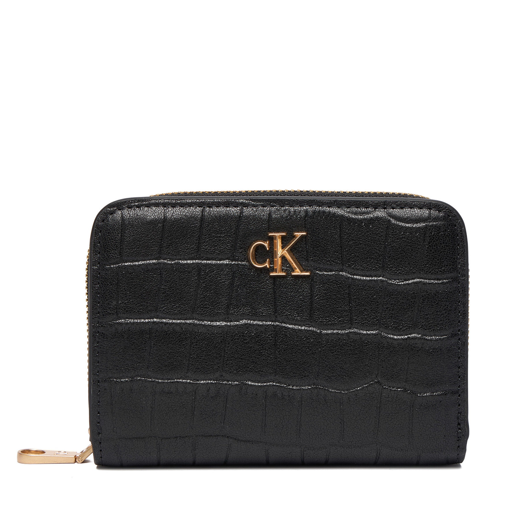 Portafoglio piccolo da donna Calvin Klein Ck Croc Medium Flap Zip Around LV04F1095G Nero, Taglia OS, taglia : OS