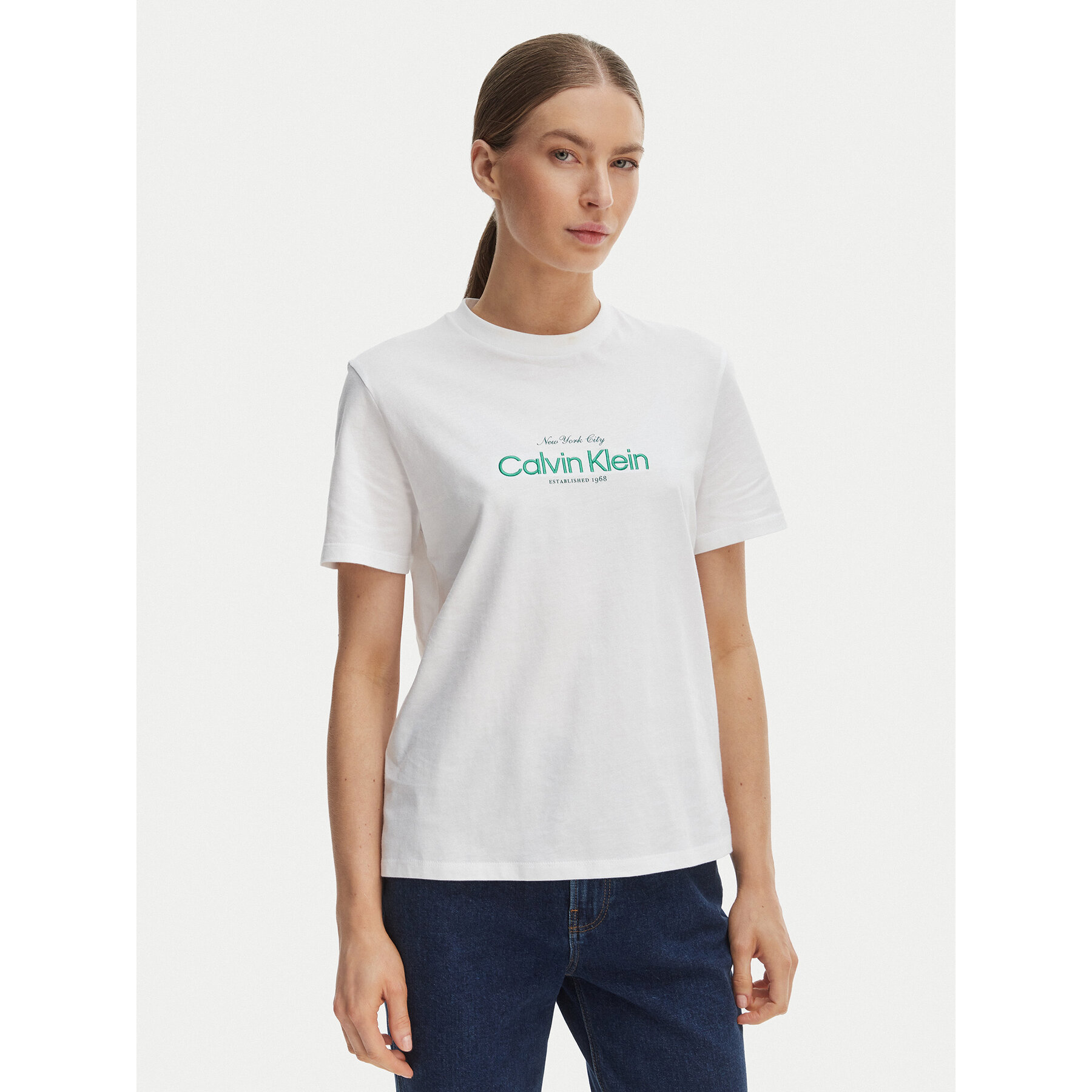 Calvin Klein Jeans T-Shirt NYC Logo LV047F810G Weiß Classic Fit