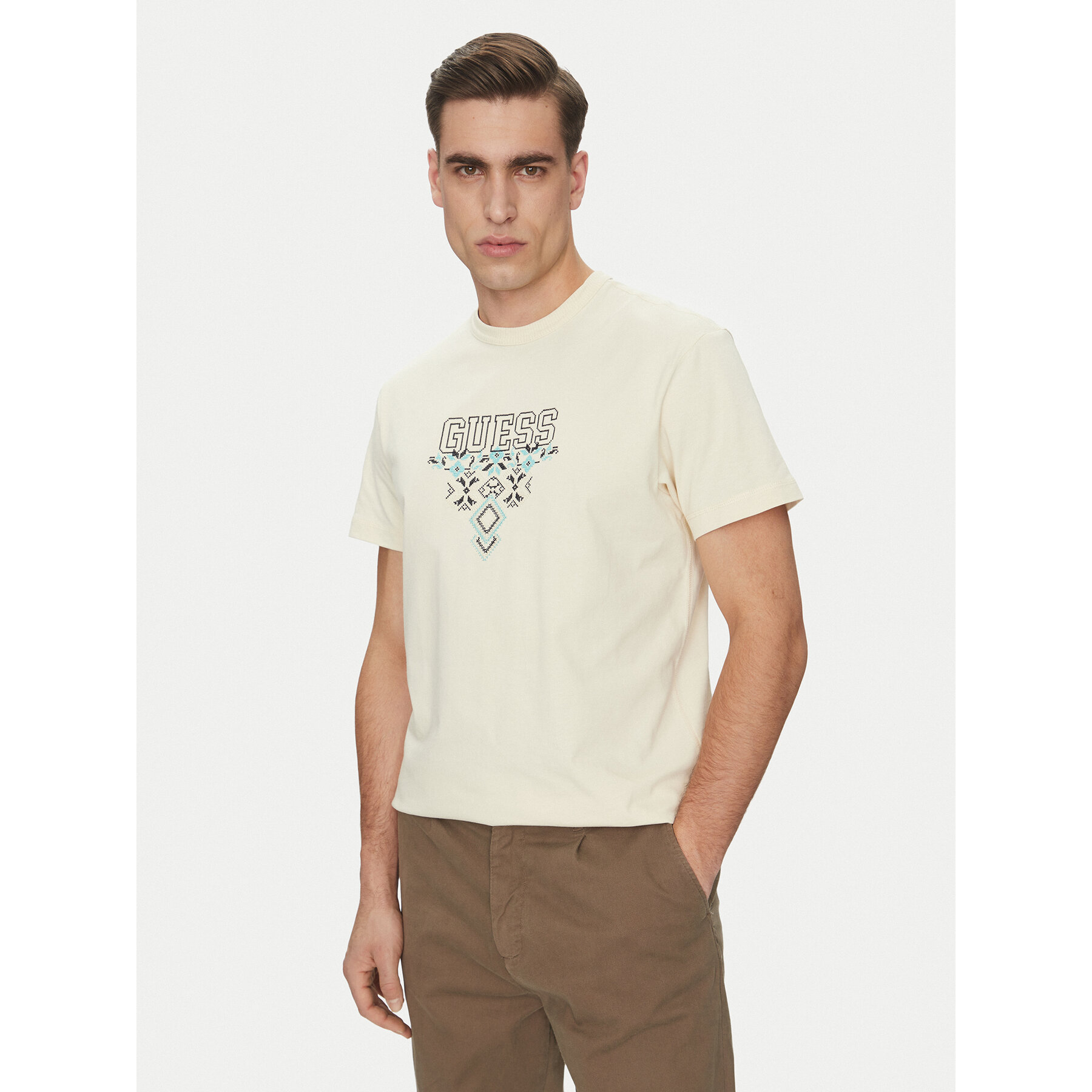 Guess T-Shirt M5GI11 K8FQ4 Μπεζ Regular Fit