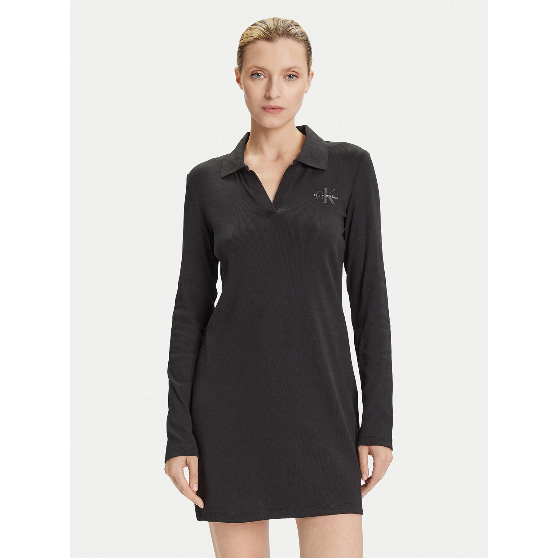 Calvin Klein Jeans Kleid für den Alltag Monologo LV047D214G Schwarz Slim Fit