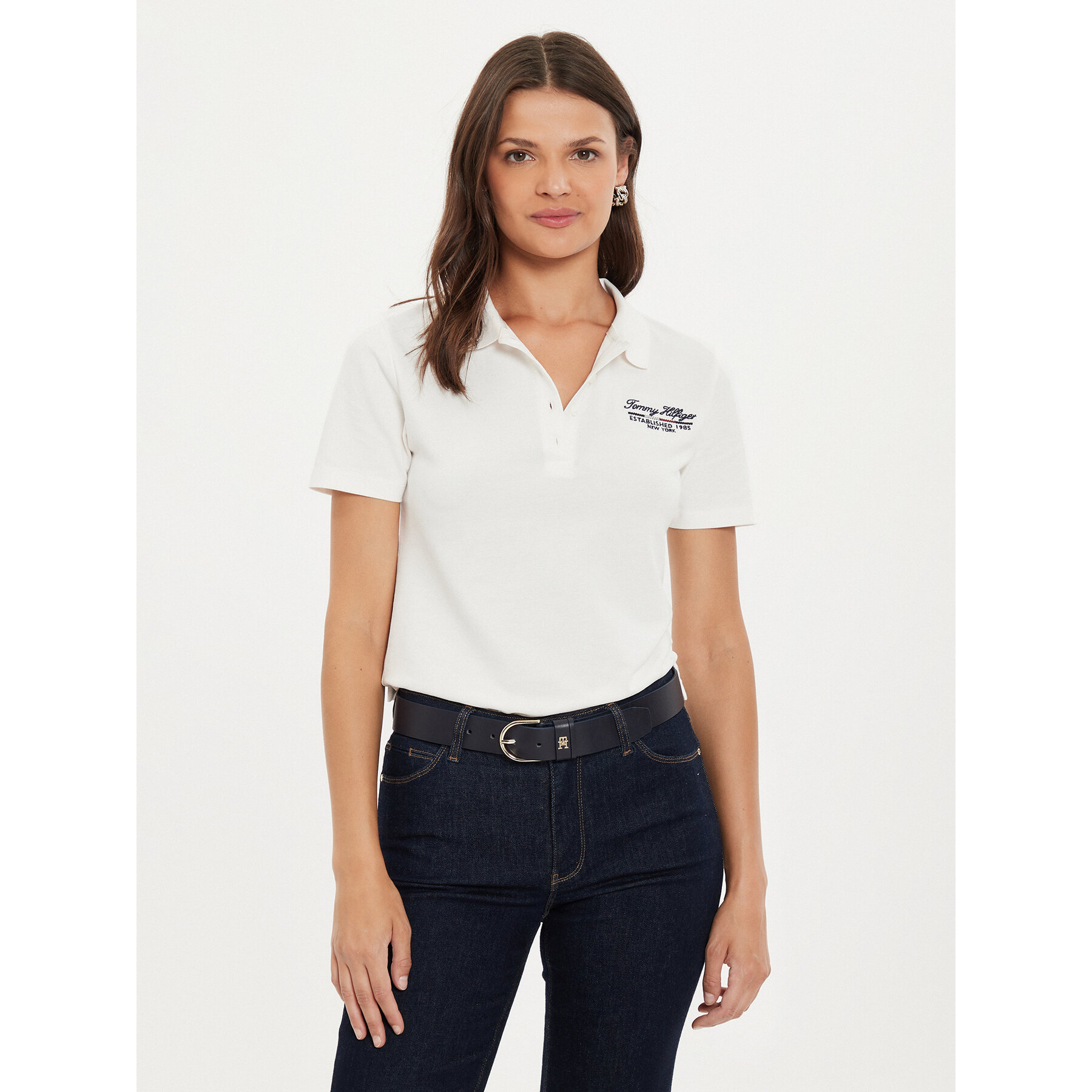 Tommy Hilfiger Polo Script WW0WW43624 Εκρού Slim Fit