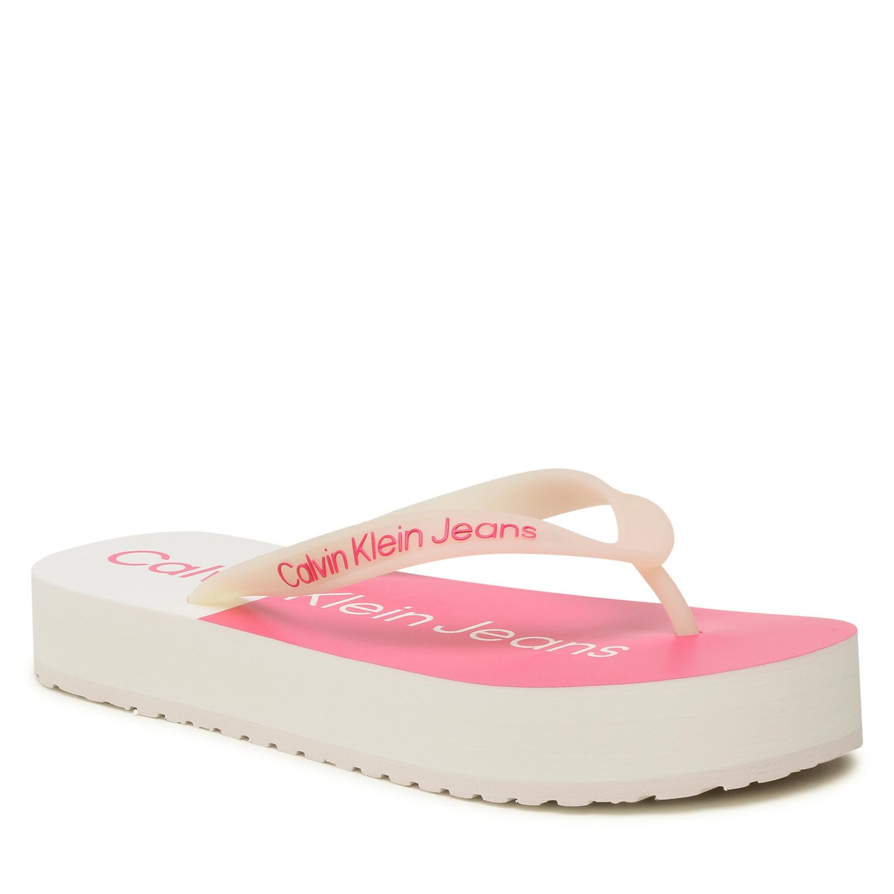 Calvin Klein Jeans Beach Sandal Flatform YW0YW00716 Ancient White/Raspberry Sorbet 0J0 – Джапанки