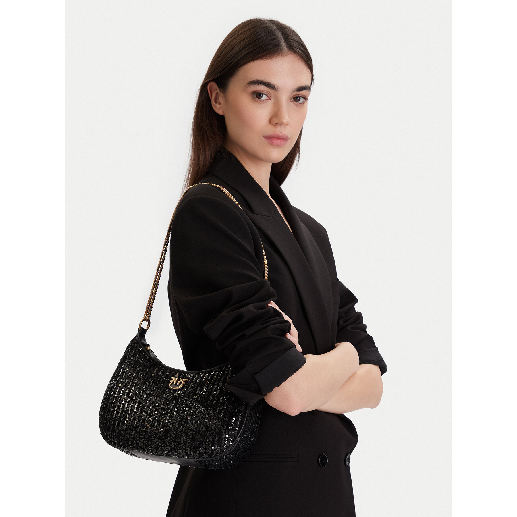 Torbica PINKO Half Moon Mini AI 25-26 PLTT 105916 A2WC Crna