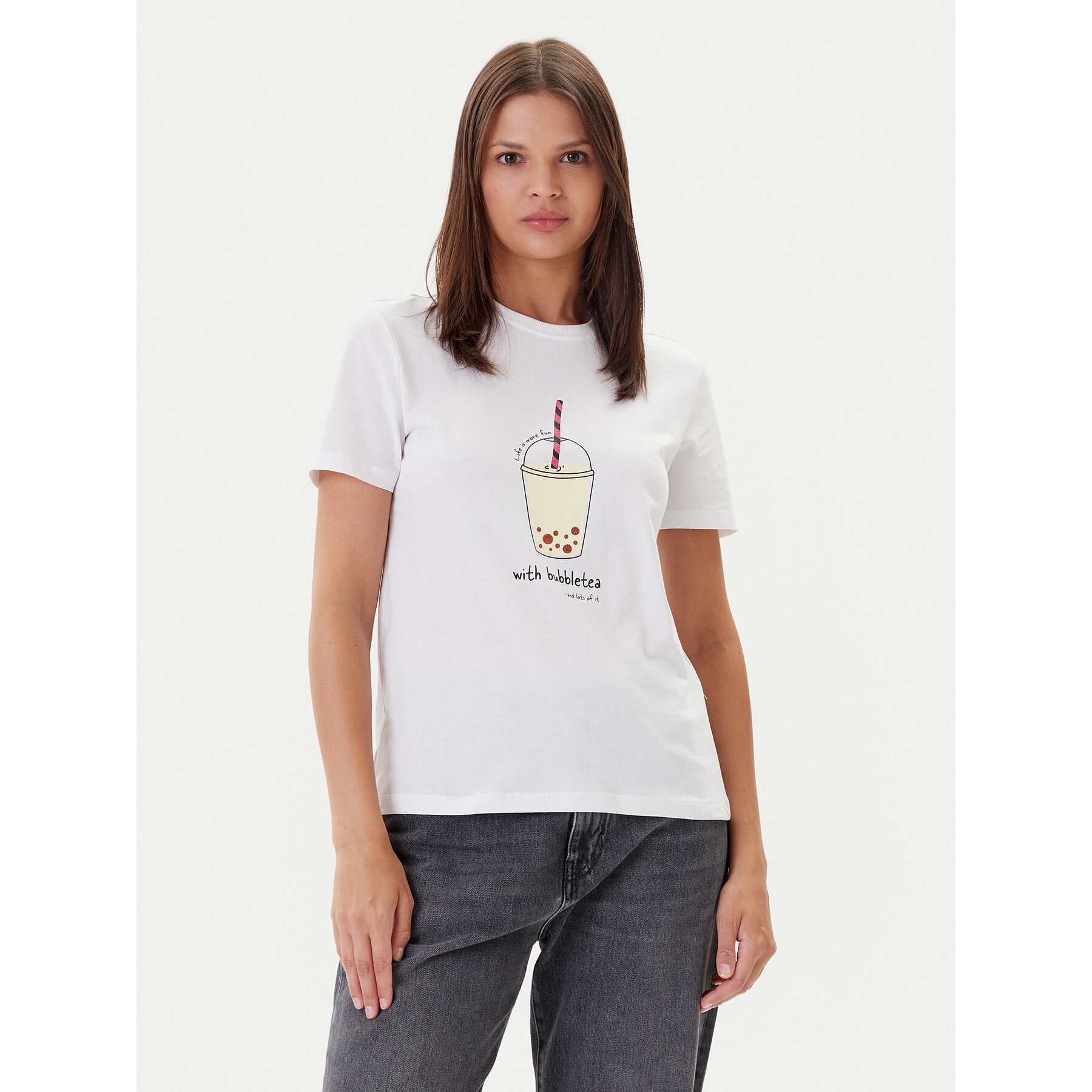 ONLY Póló Fun Life 15349901 Fehér Regular Fit
