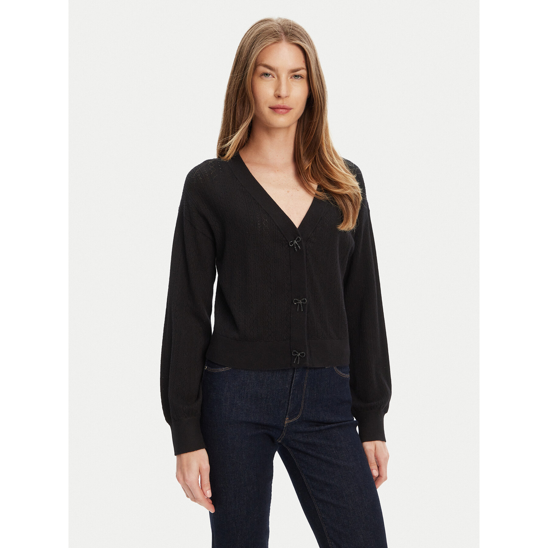 Guess Strickjacke W5YR01 Z2ZK2 Schwarz Regular Fit