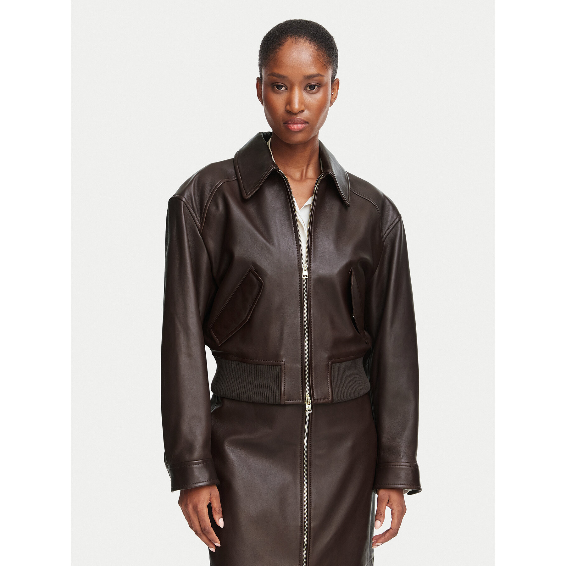 HUGO Lederjacke Laceila 50563072 Braun Regular Fit