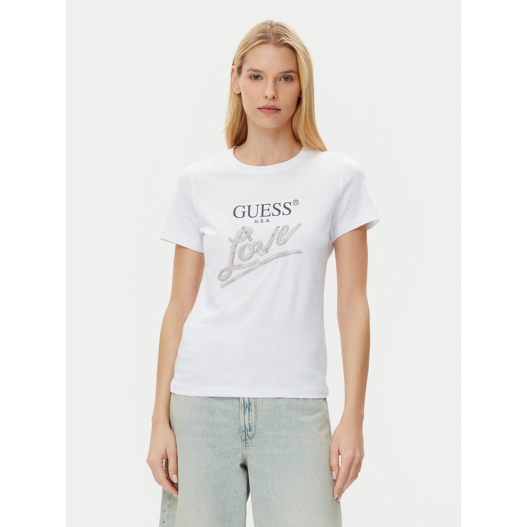 Guess Marškinėliai W5GI05 I3Z14 Balta Regular Fit