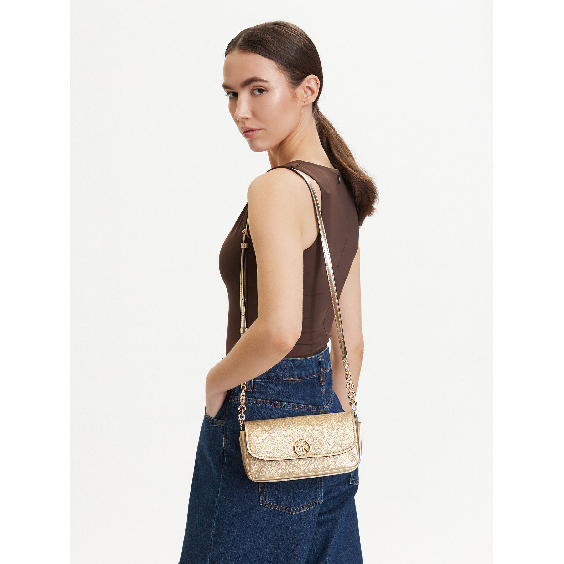 Ročna torba MICHAEL Michael Kors Nolita 32S6GY5C5M Zlata