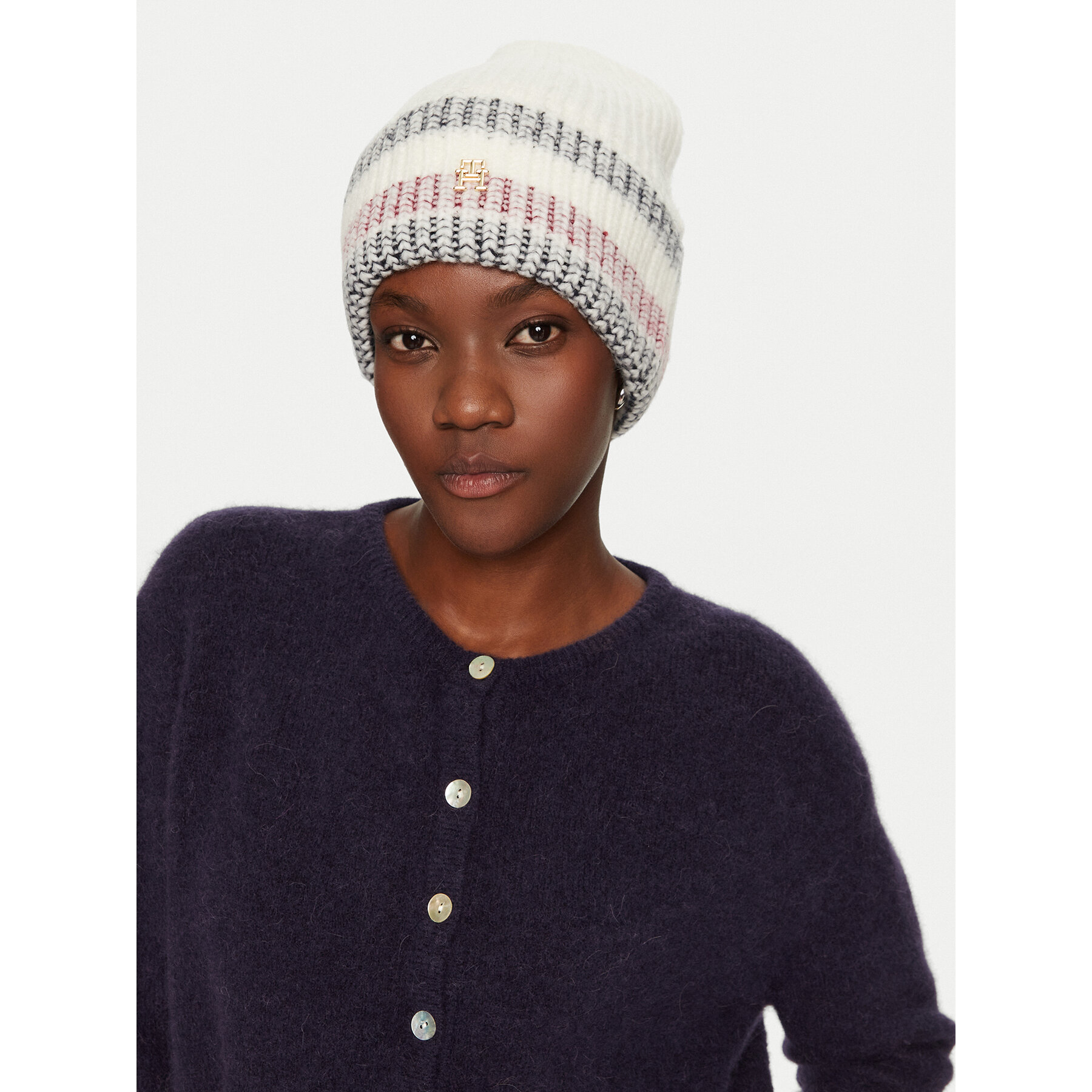 Damska Tommy Hilfiger Czapka Écru Th Varsity Ski AW0AW16636