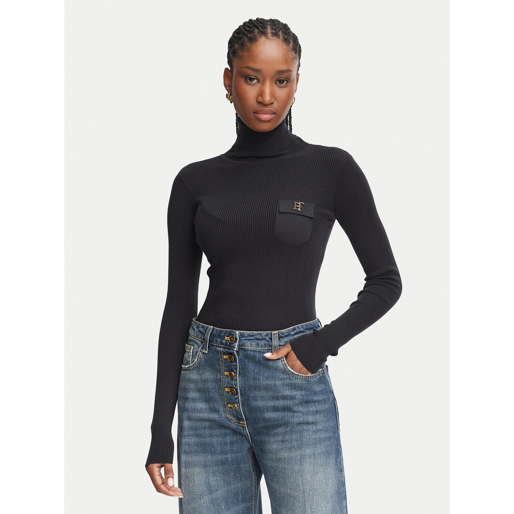 Elisabetta Franchi Rollkragenpullover MK-05B-66E2-V350 Dunkelbraun Slim Fit
