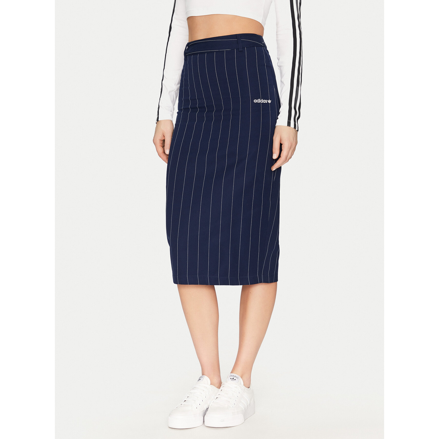 adidas Bleistiftrock Pinstripe JD2576 Dunkelblau Slim Fit