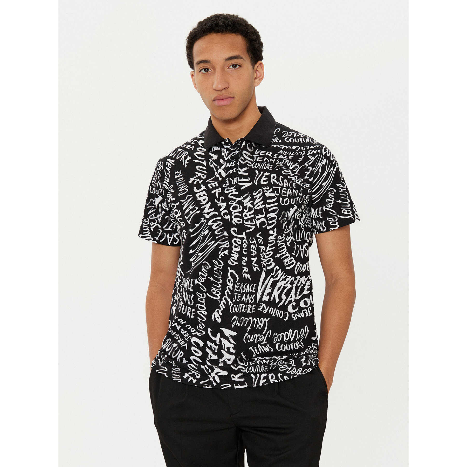Versace Jeans Couture Polo majica 78GAG6R0 Črna Regular Fit