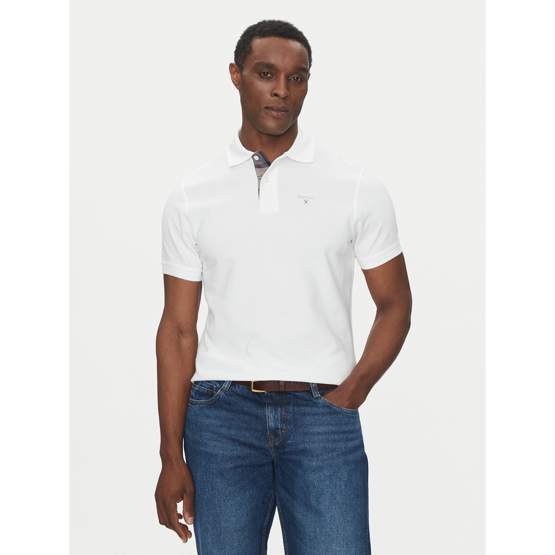 Barbour Polo majica Tartan MML0012WH11 Bela Tailored Fit
