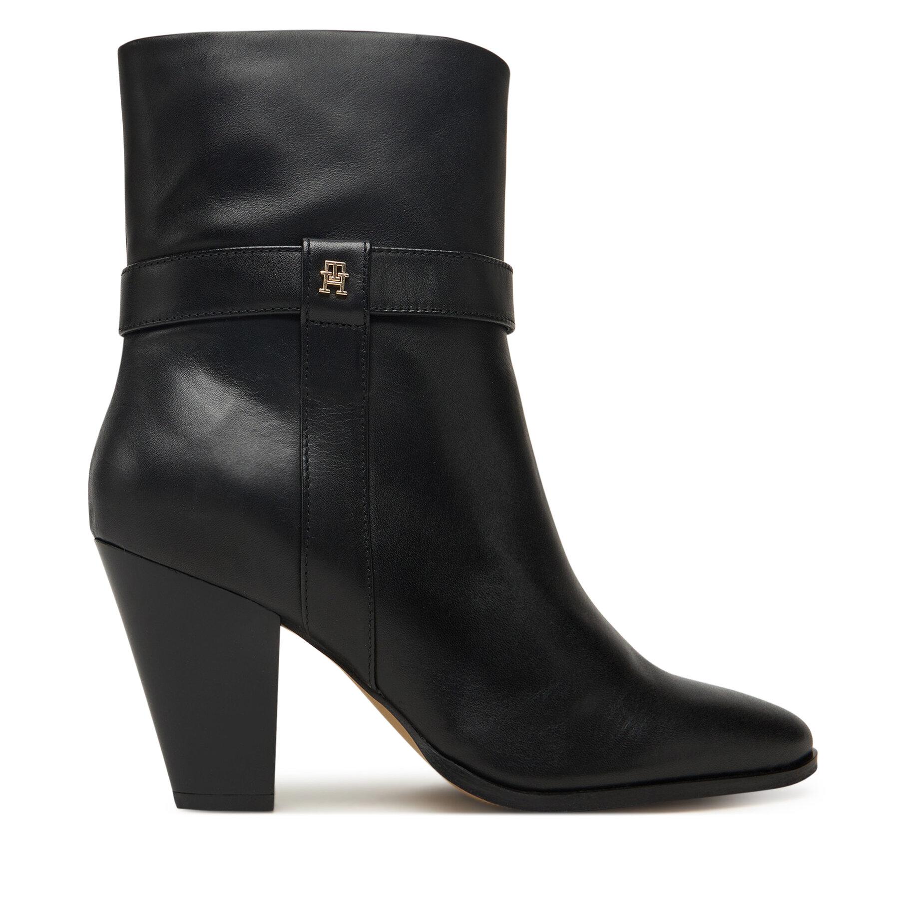 Členková obuv Tommy Hilfiger Th T-Strap Leather Pointy Bootie FW0FW08984 Čierna