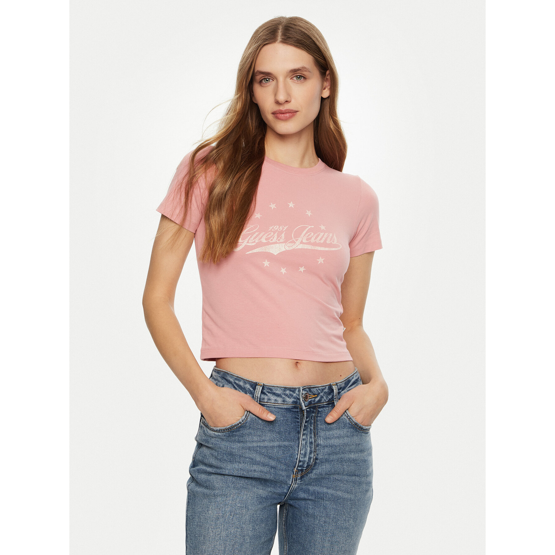 Guess Jeans Póló W5RI59 J1314 Rózsaszín Regular Fit