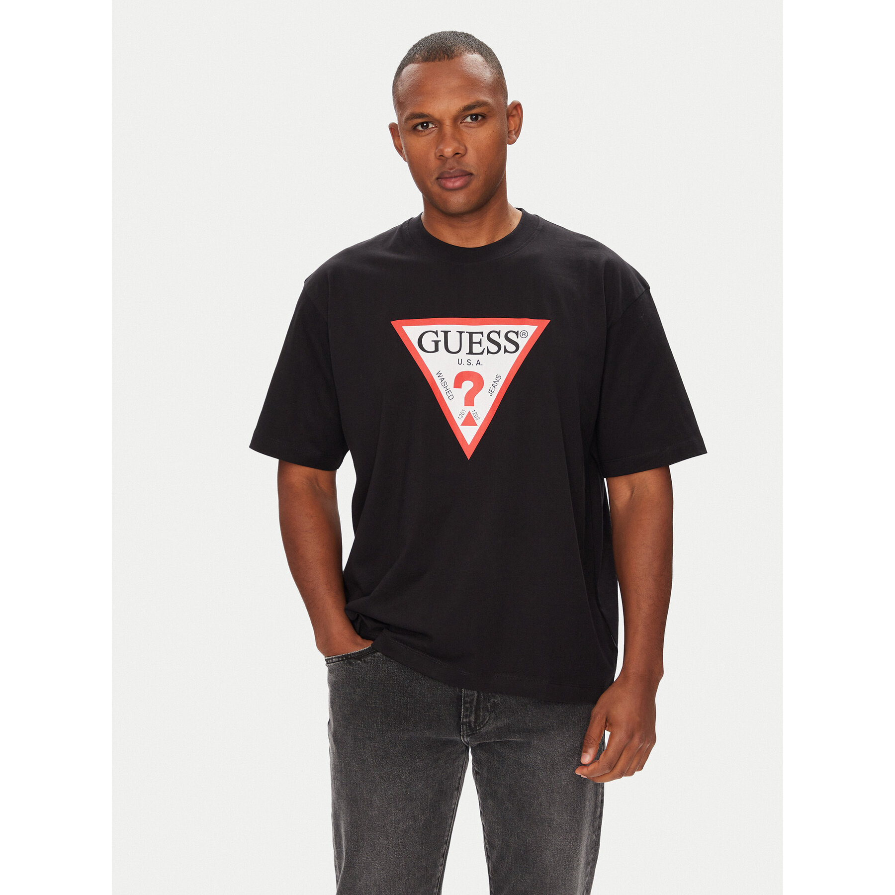 Guess Jeans Póló M4YI45 K8FQ4 Fekete Oversize