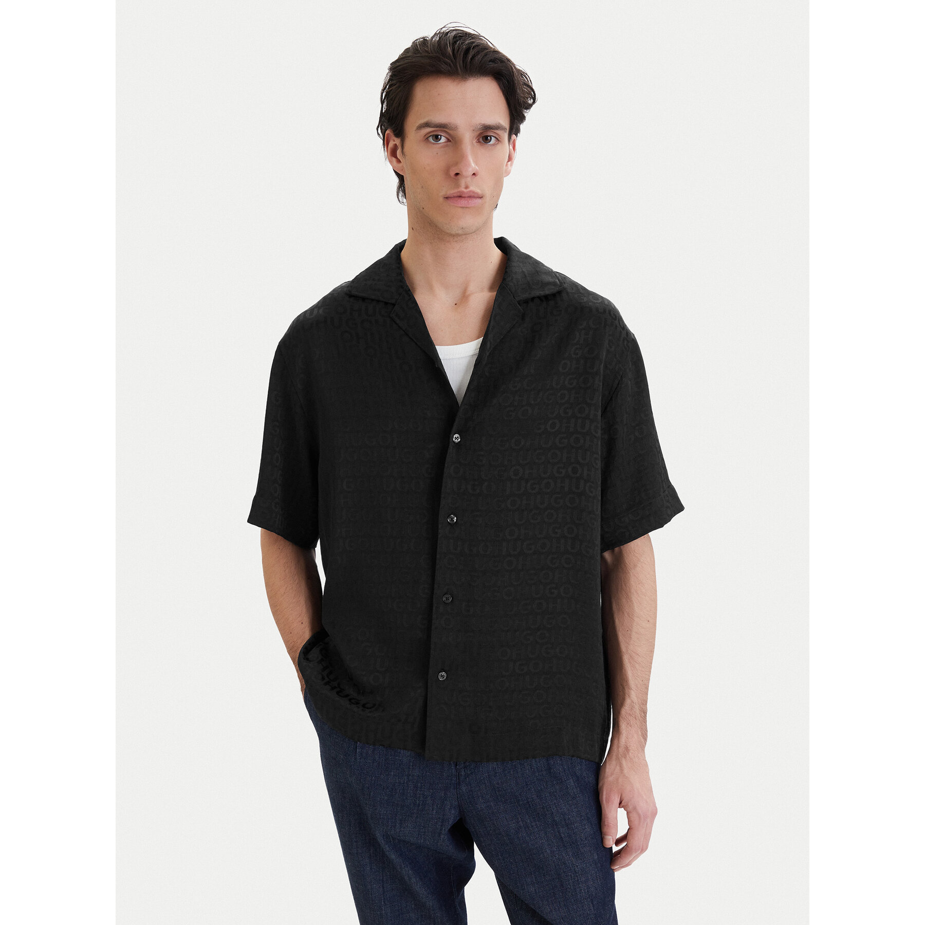 HUGO Hemd Espino 50560614 Schwarz Oversize