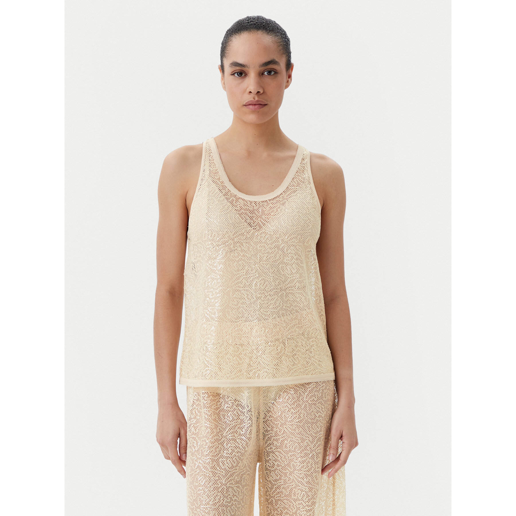 PINKO Felső Waiting canottiera rete Bézs Slim Fit