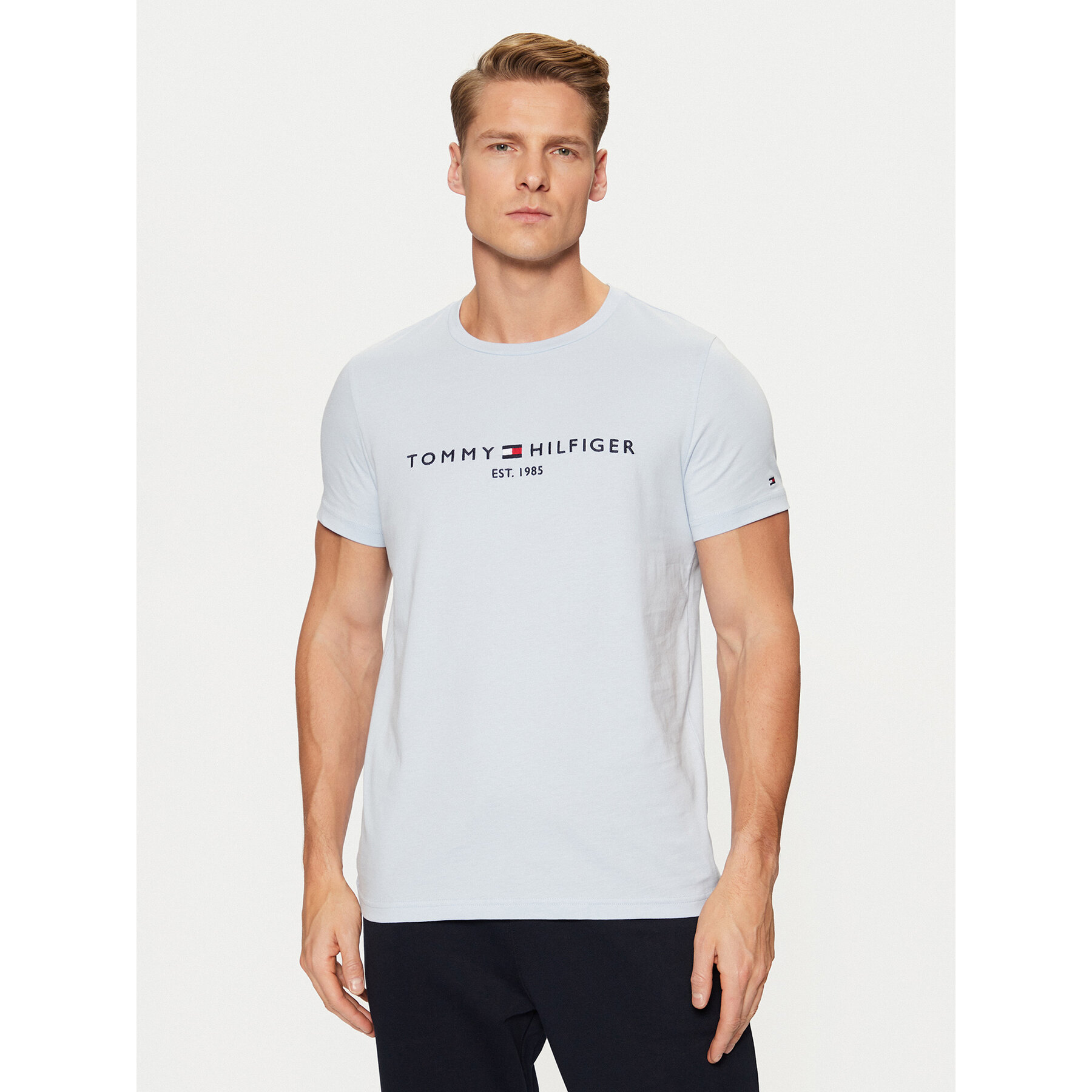 Tommy Hilfiger Majica Tommy Logo MW0MW11797 Svetlo modra Slim Fit