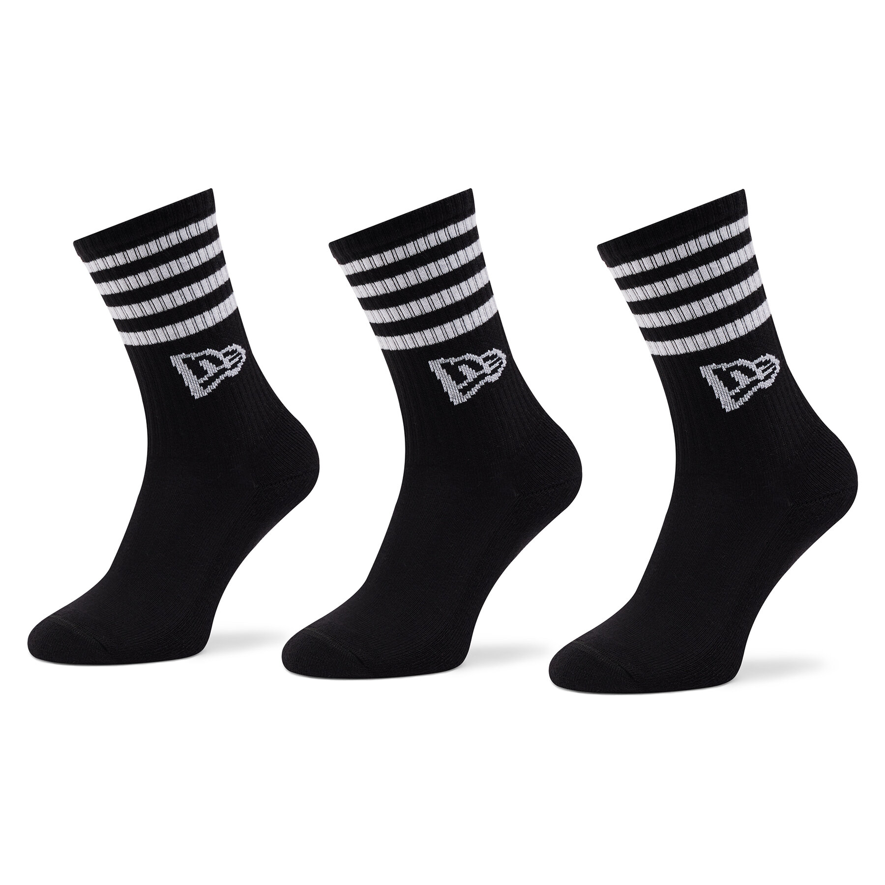 Lot de 3 paires de chaussettes hautes unisexe New Era Stripe Crew 13113627 Noir