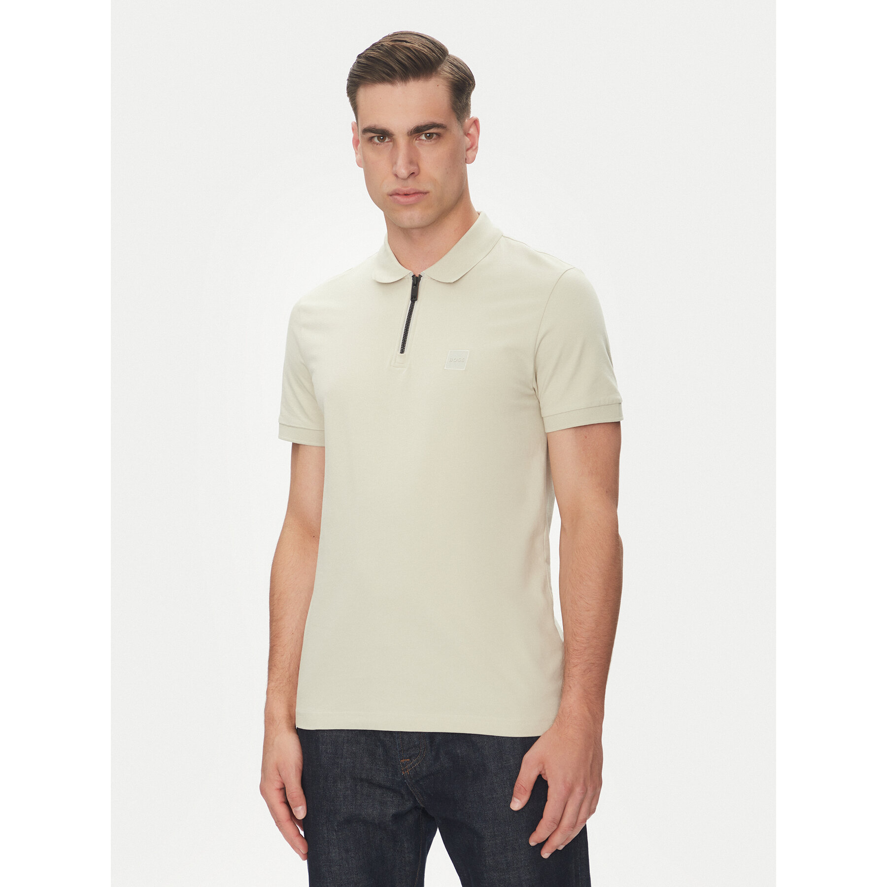 BOSS Pólóing Passerzip 50537507 Bézs Slim Fit
