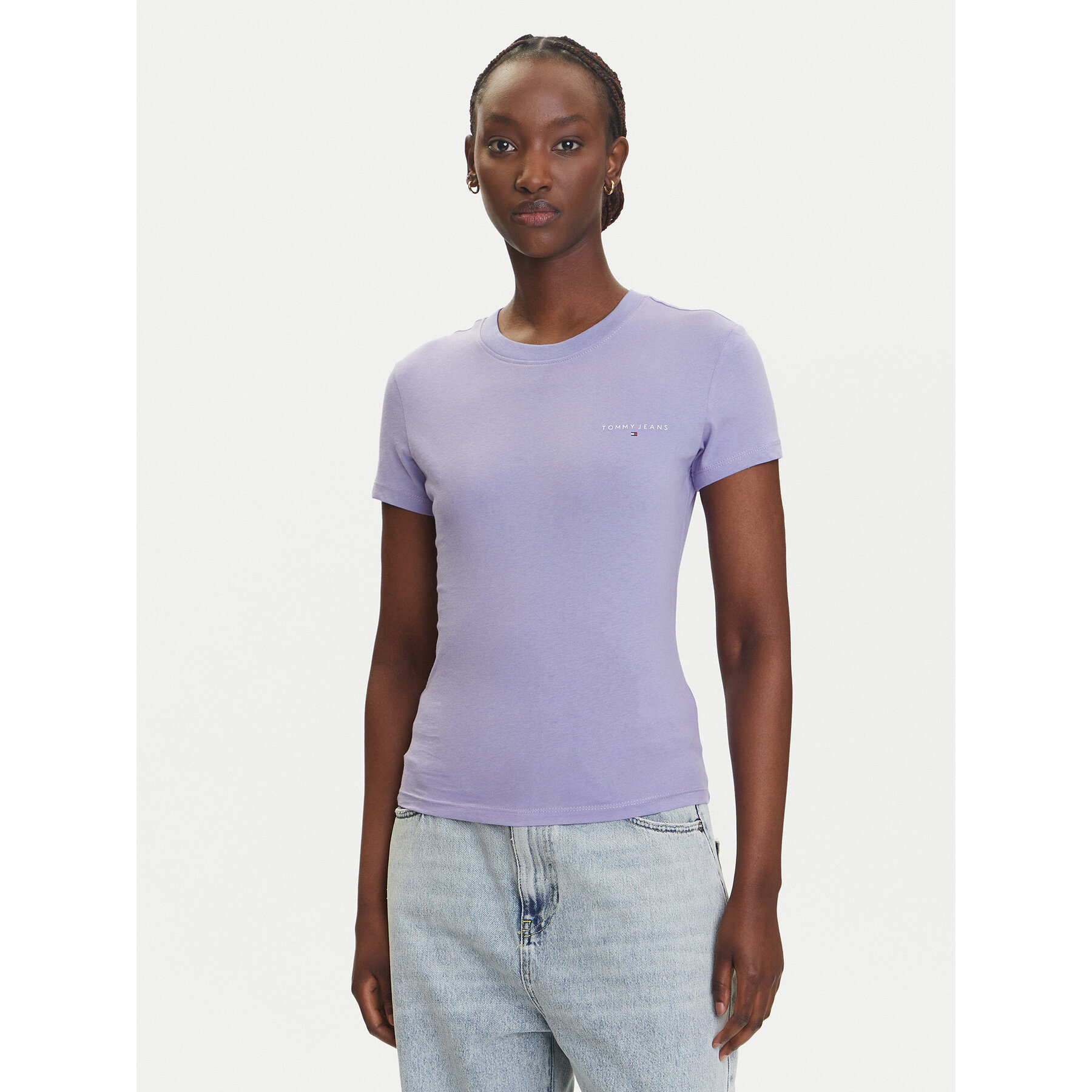 Tommy Jeans Póló Linear DW0DW21164 Lila Slim Fit
