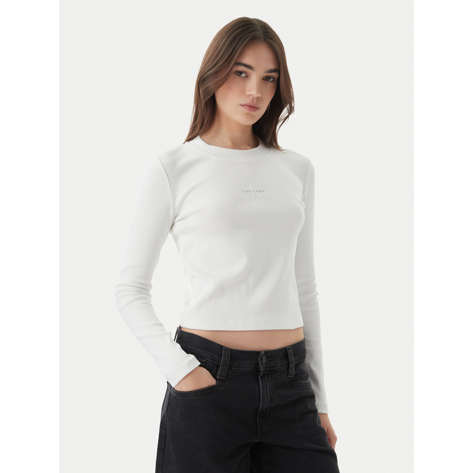 Calvin Klein Jeans Bluse Monogram LV047A803G Weiß Slim Fit