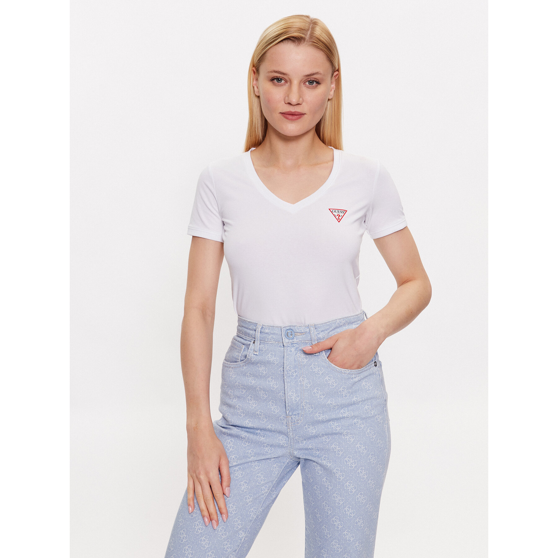 Guess T-Shirt W2YI45 J1314 Λευκό Slim Fit