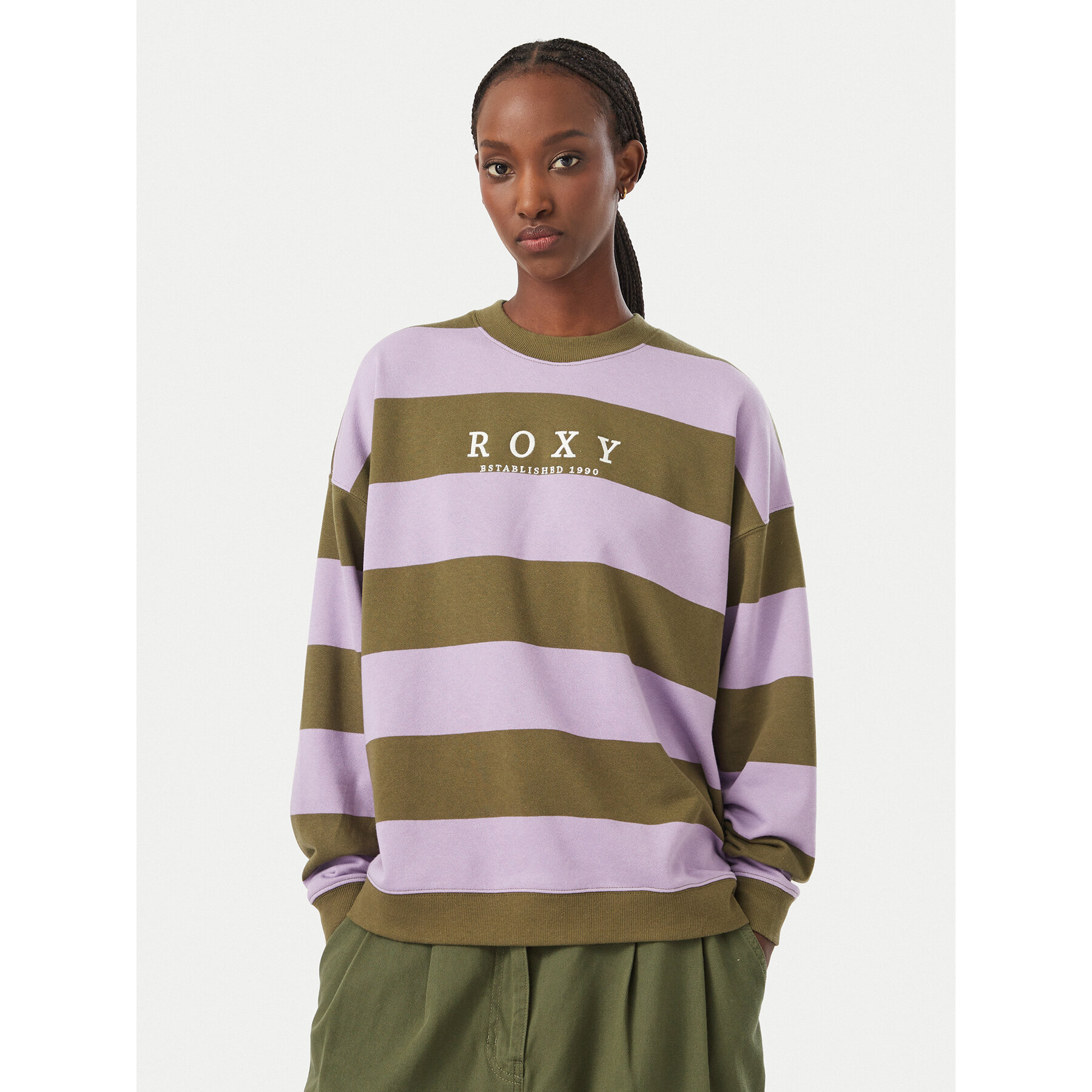 Roxy Sweatshirt Strictly Stripes ERJFT05071 Khakifarben Regular Fit