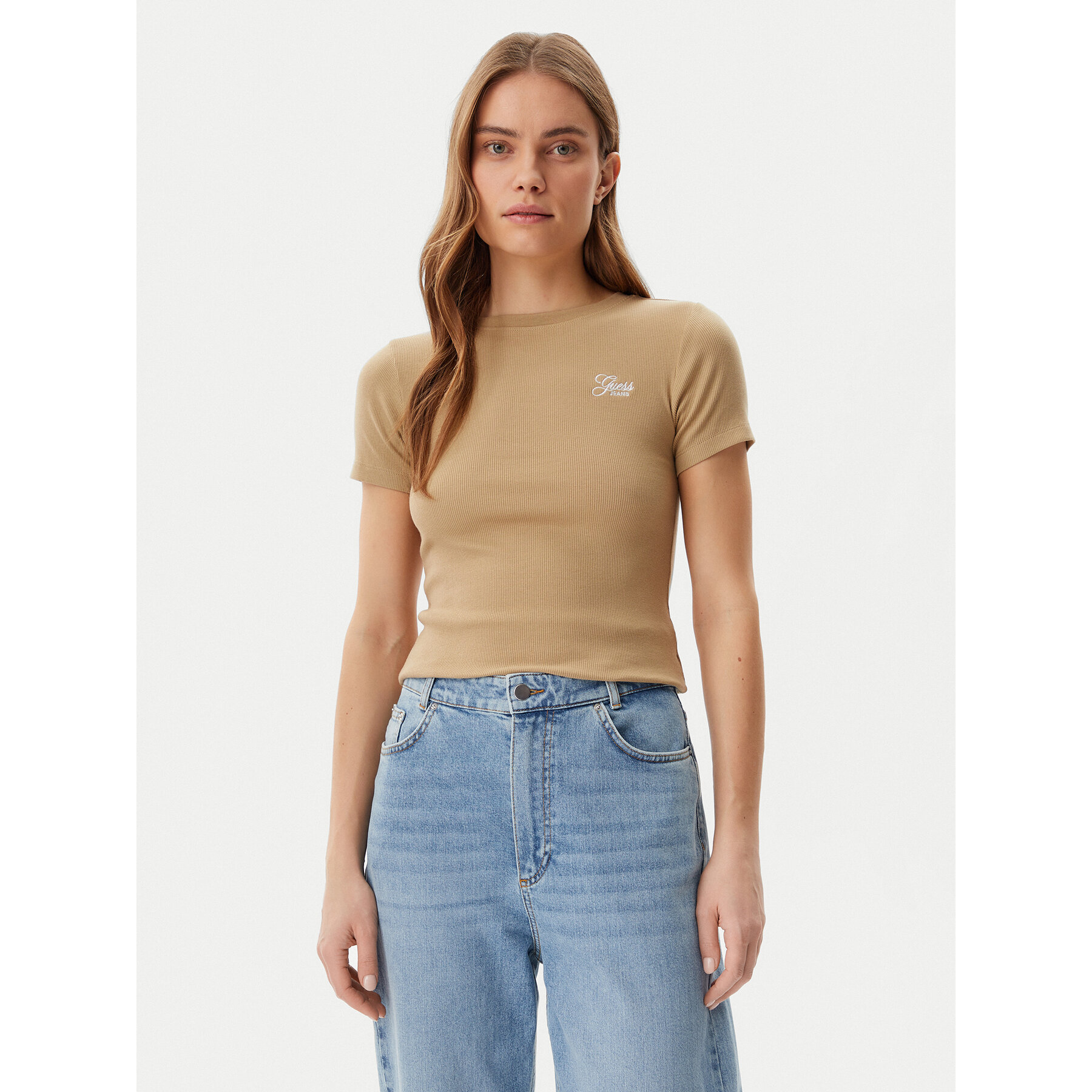 Guess Guess T-Shirt W5GP62 KA0H1 Μπεζ Regular Fit