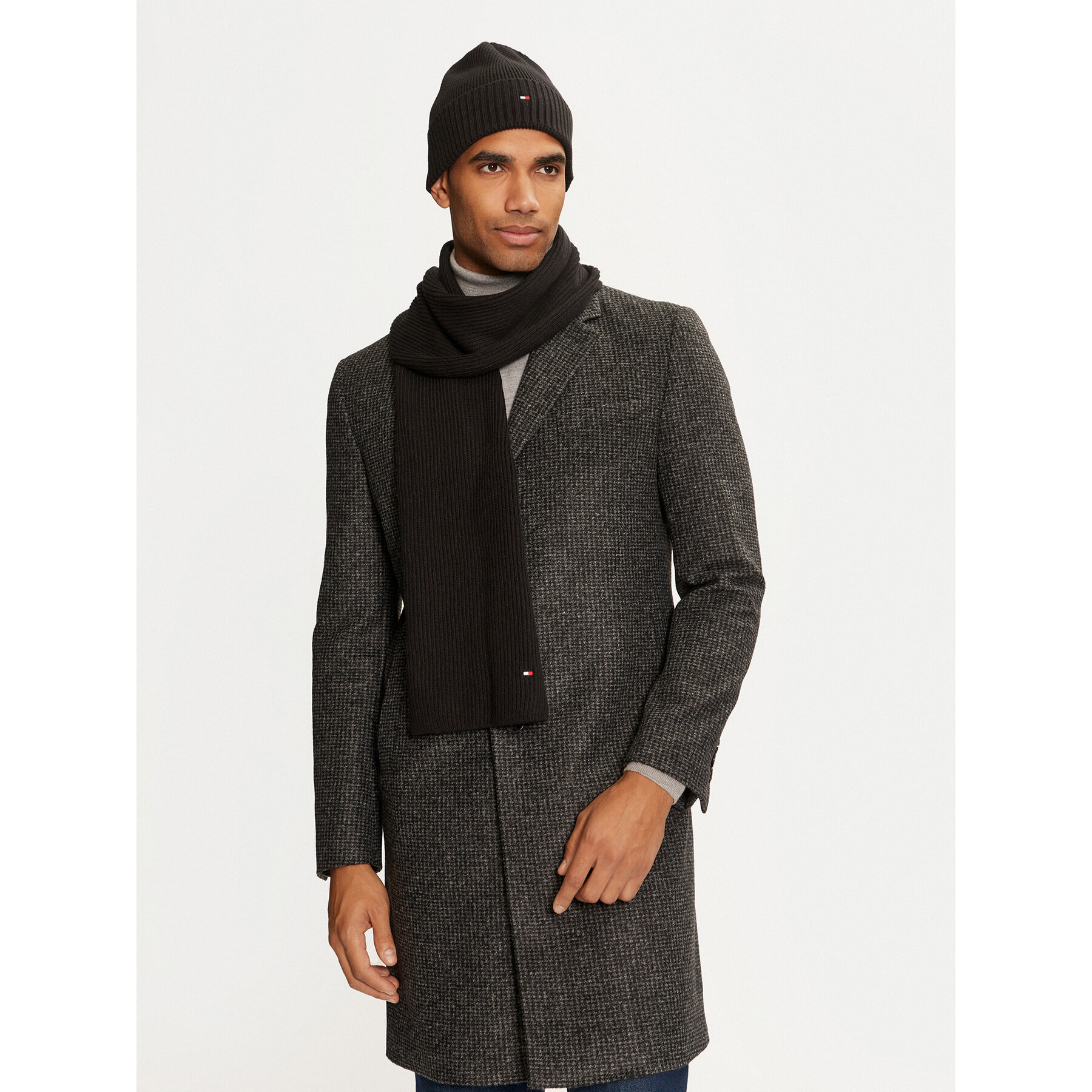 Ensemble bonnet + écharpe Tommy Hilfiger Flag Pima Cotton Beanie & Scarf AM0AM12937 Noir