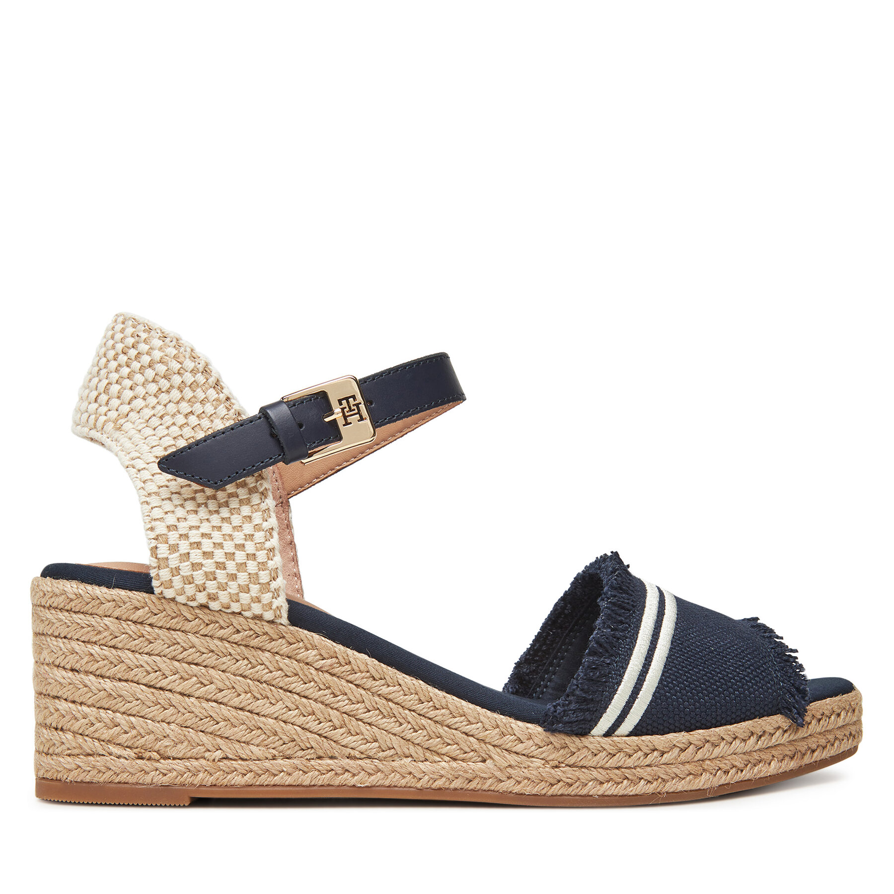 Espadrile Tommy Hilfiger Fringe Canvas Medium Wedge FW0FW08879 Bleumarin