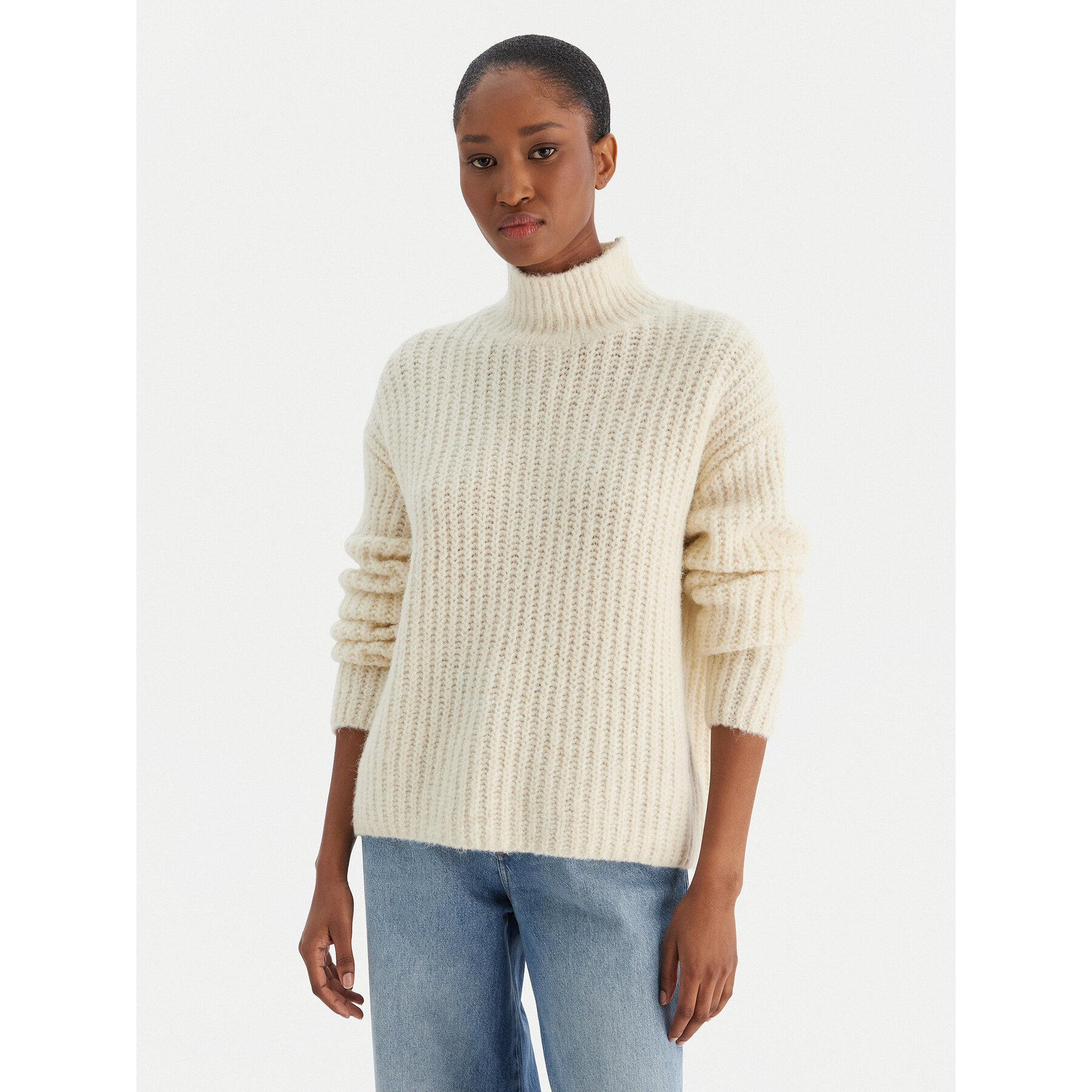 Calvin Klein Jeans Rollkragenpullover Brushed Wool Ls LV044D361G Weiß Regular Fit